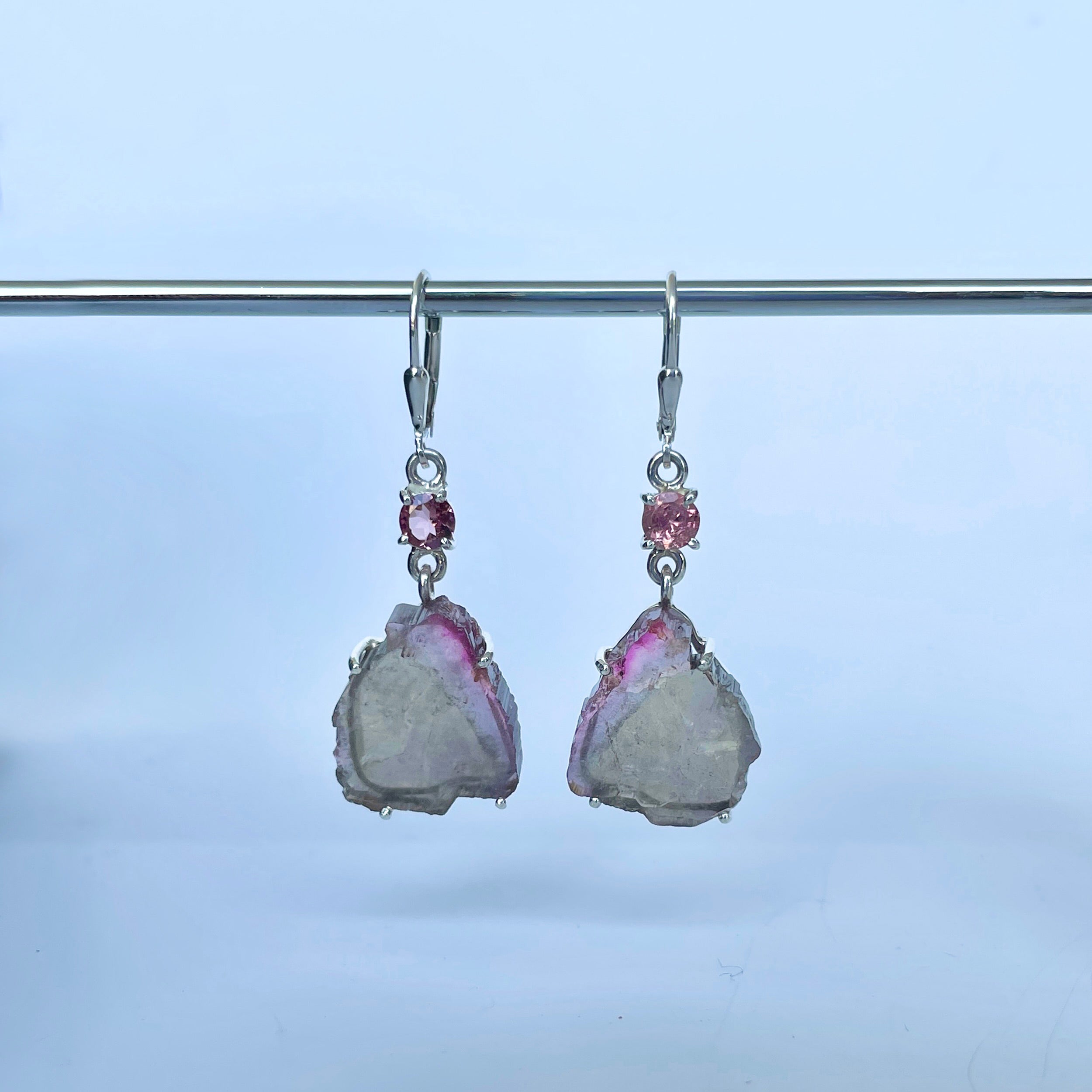 Watermelon Tourmaline Slice Earring-(TRM-E-45.)
