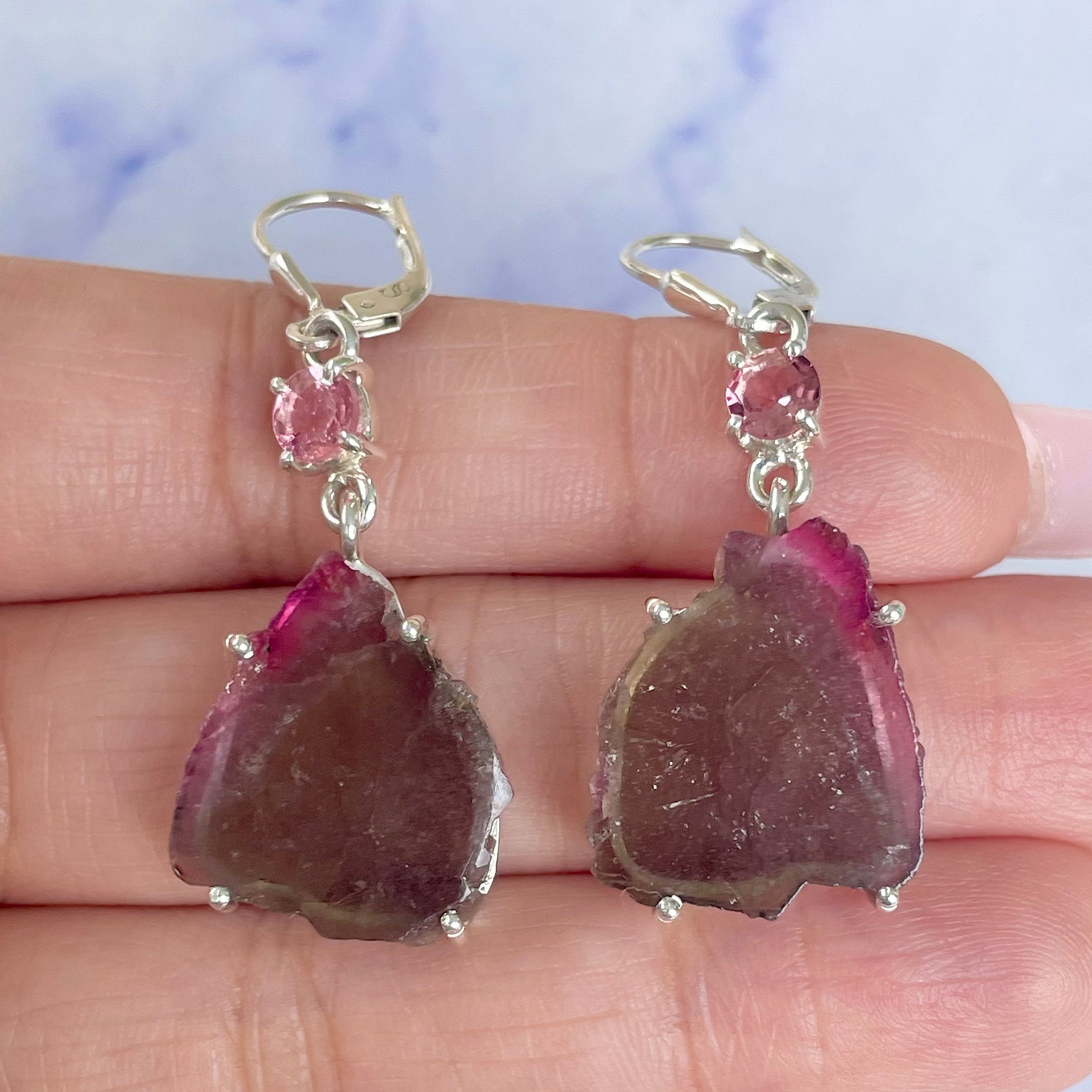 Watermelon Tourmaline Slice Earring-(TRM-E-45.)