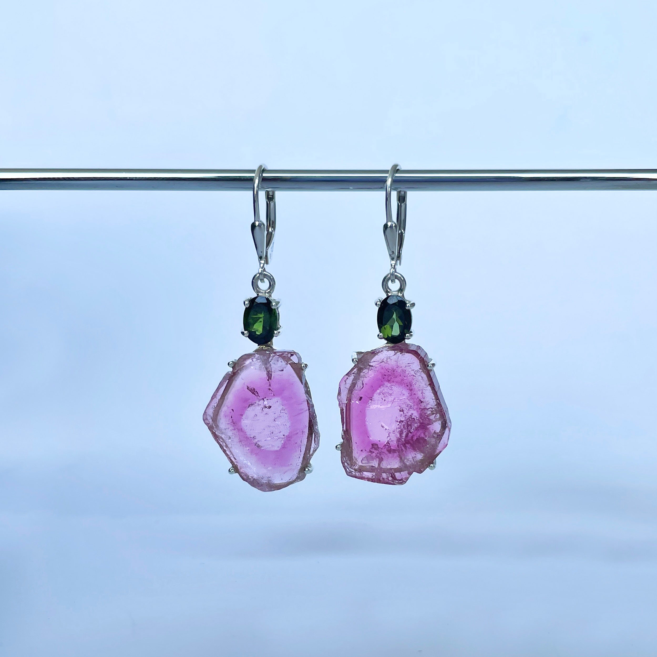 Watermelon Tourmaline Slice Earring-(TRM-E-46.)