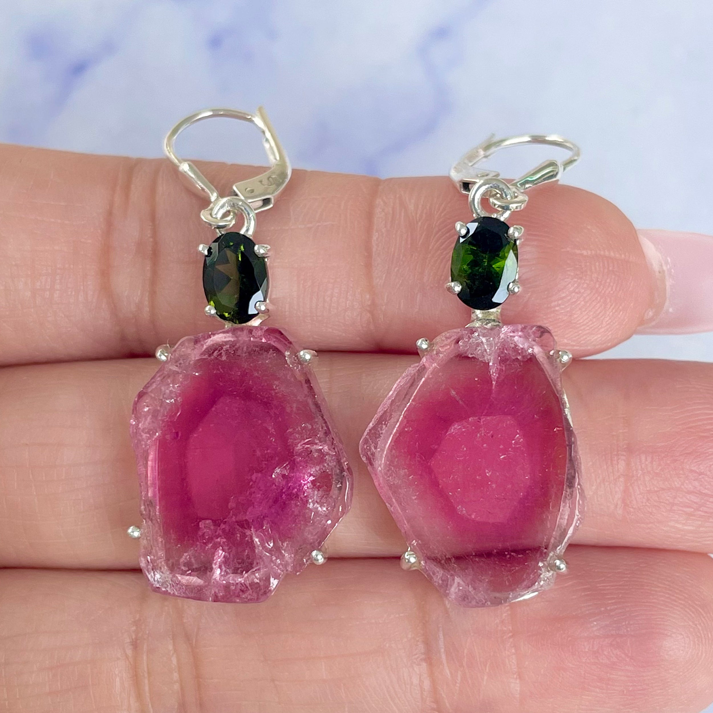 Watermelon Tourmaline Slice Earring-(TRM-E-46.)