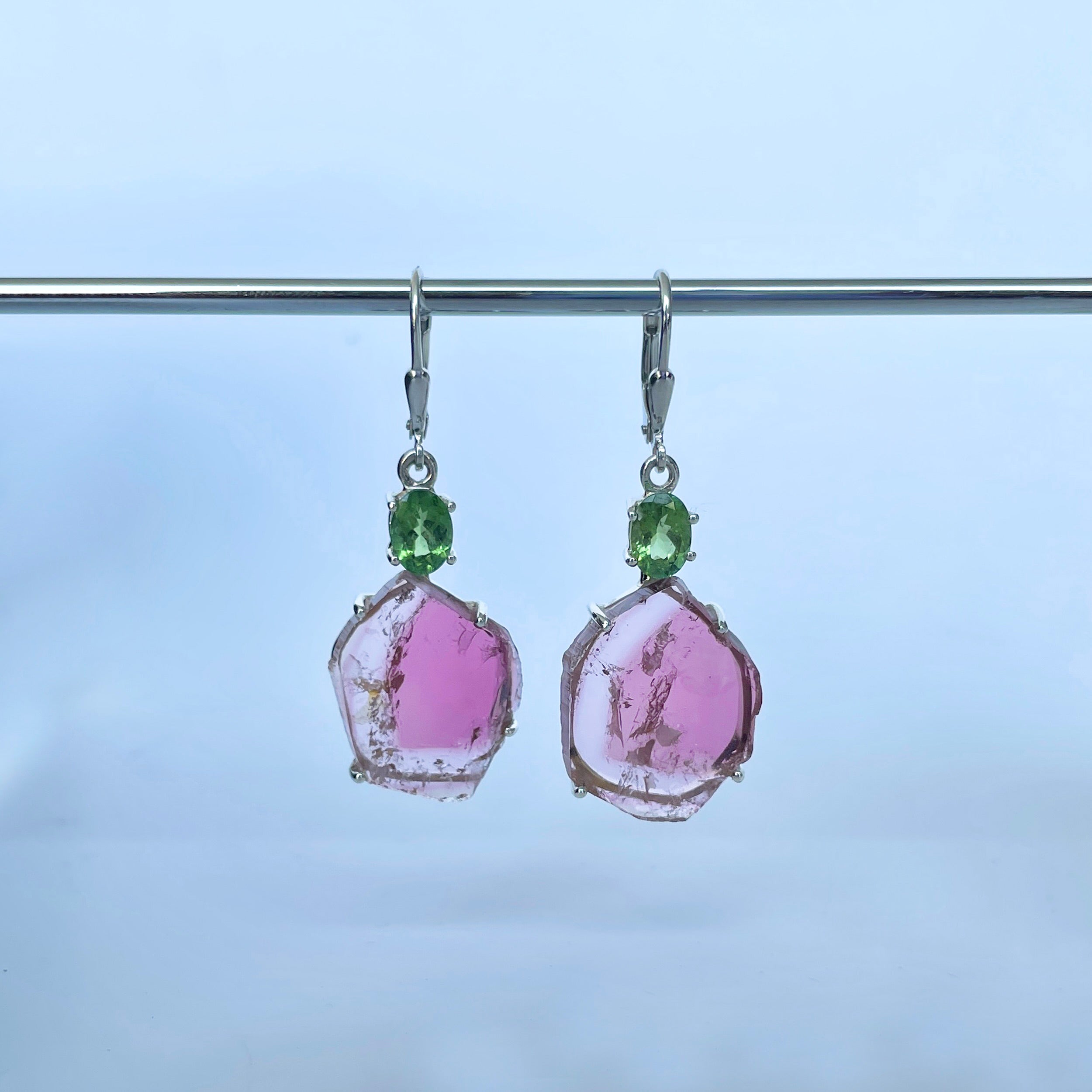 Watermelon Tourmaline Slice Earring-(TRM-E-47.)