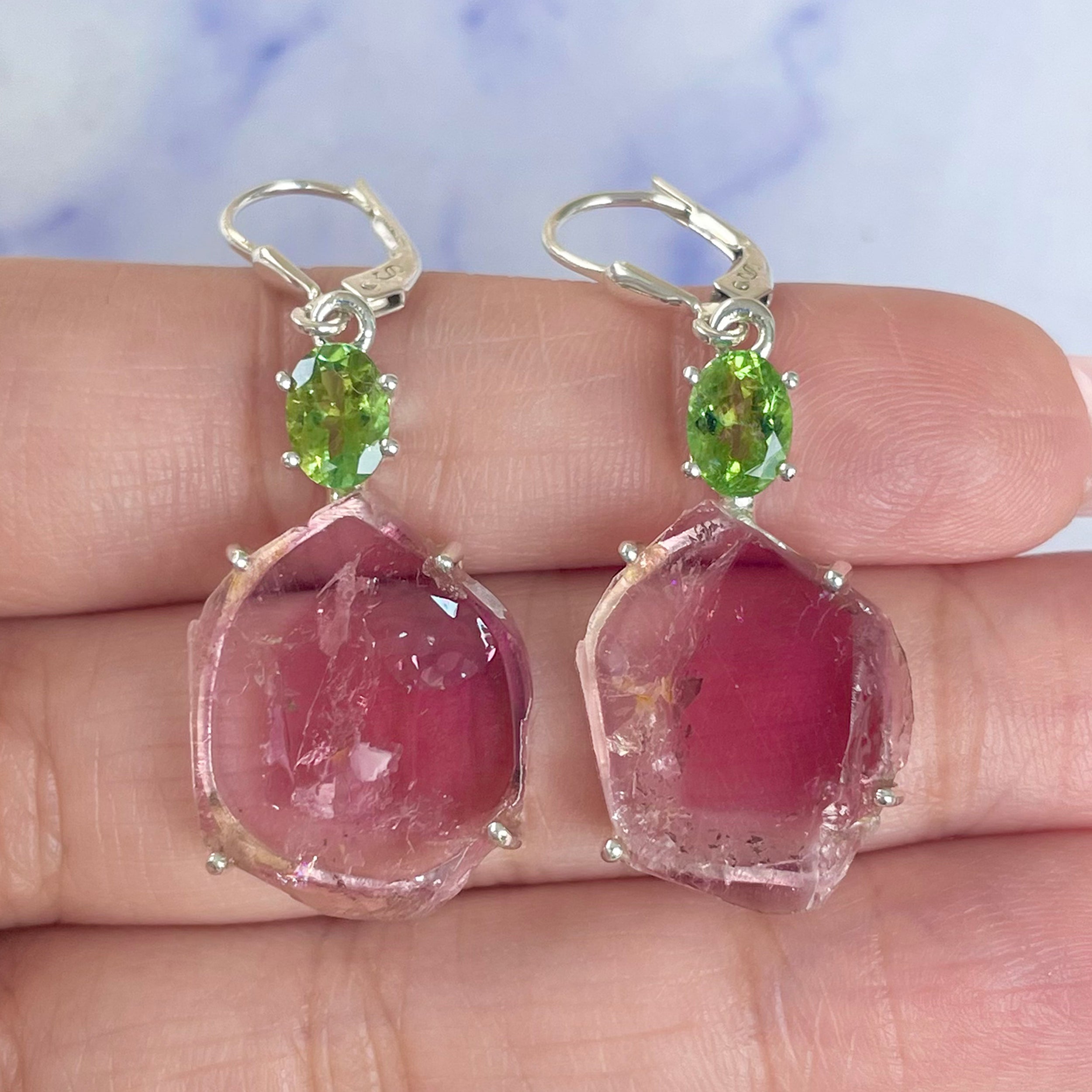 Watermelon Tourmaline Slice Earring-(TRM-E-47.)