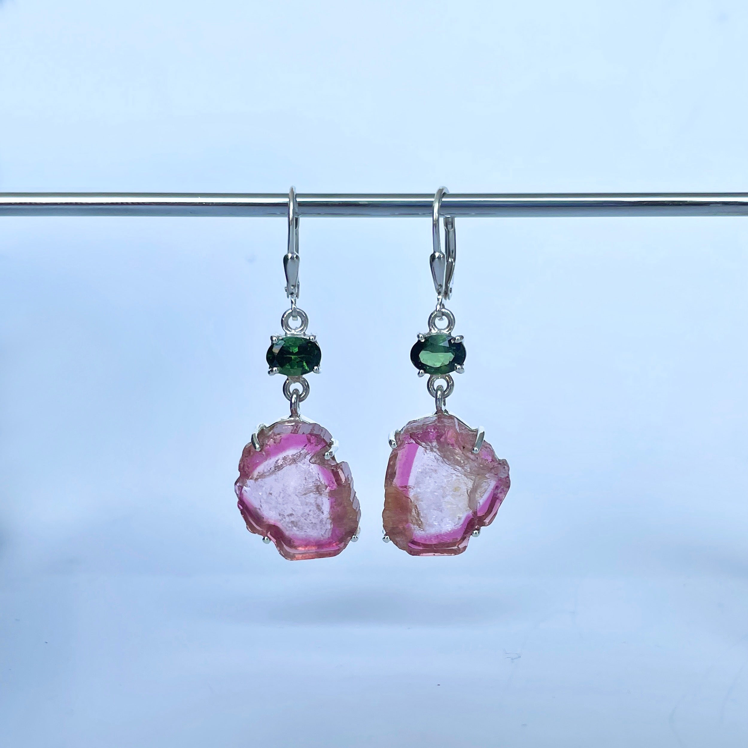 Watermelon Tourmaline Slice Earring-(TRM-E-49.)