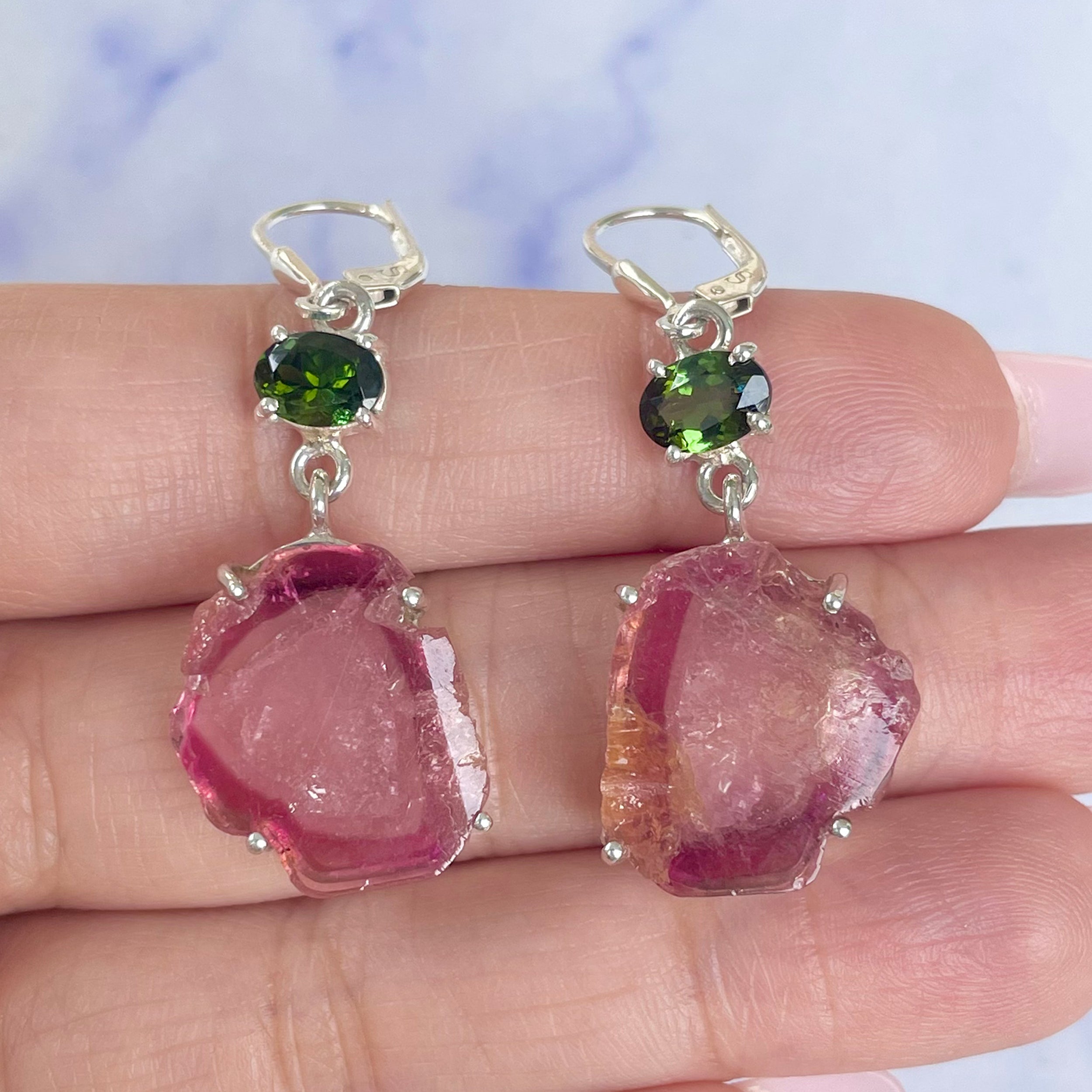 Watermelon Tourmaline Slice Earring-(TRM-E-49.)