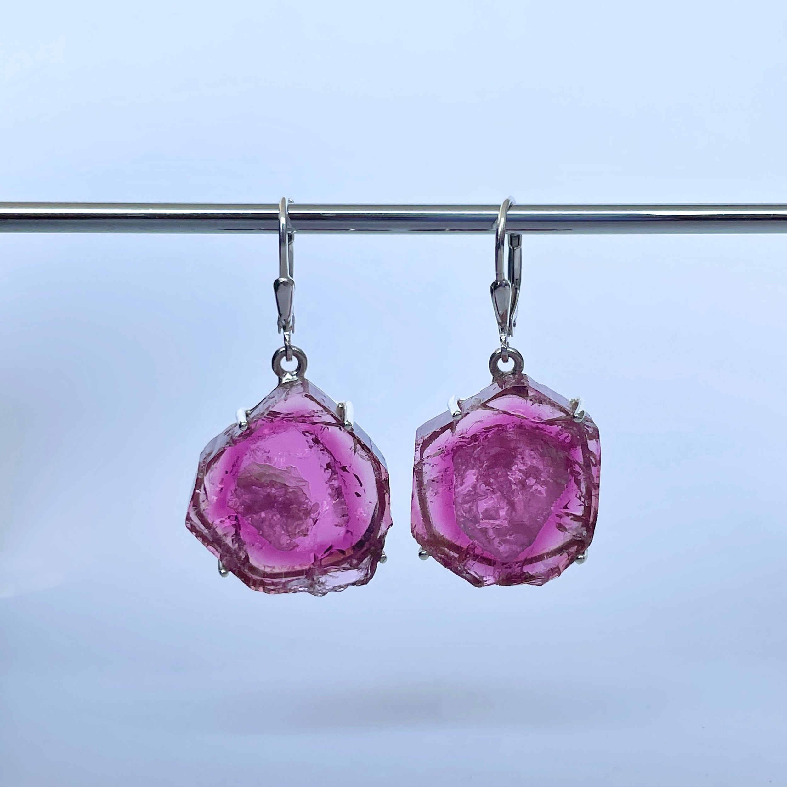 Watermelon Tourmaline Slice Earring-(TRM-E-5.)