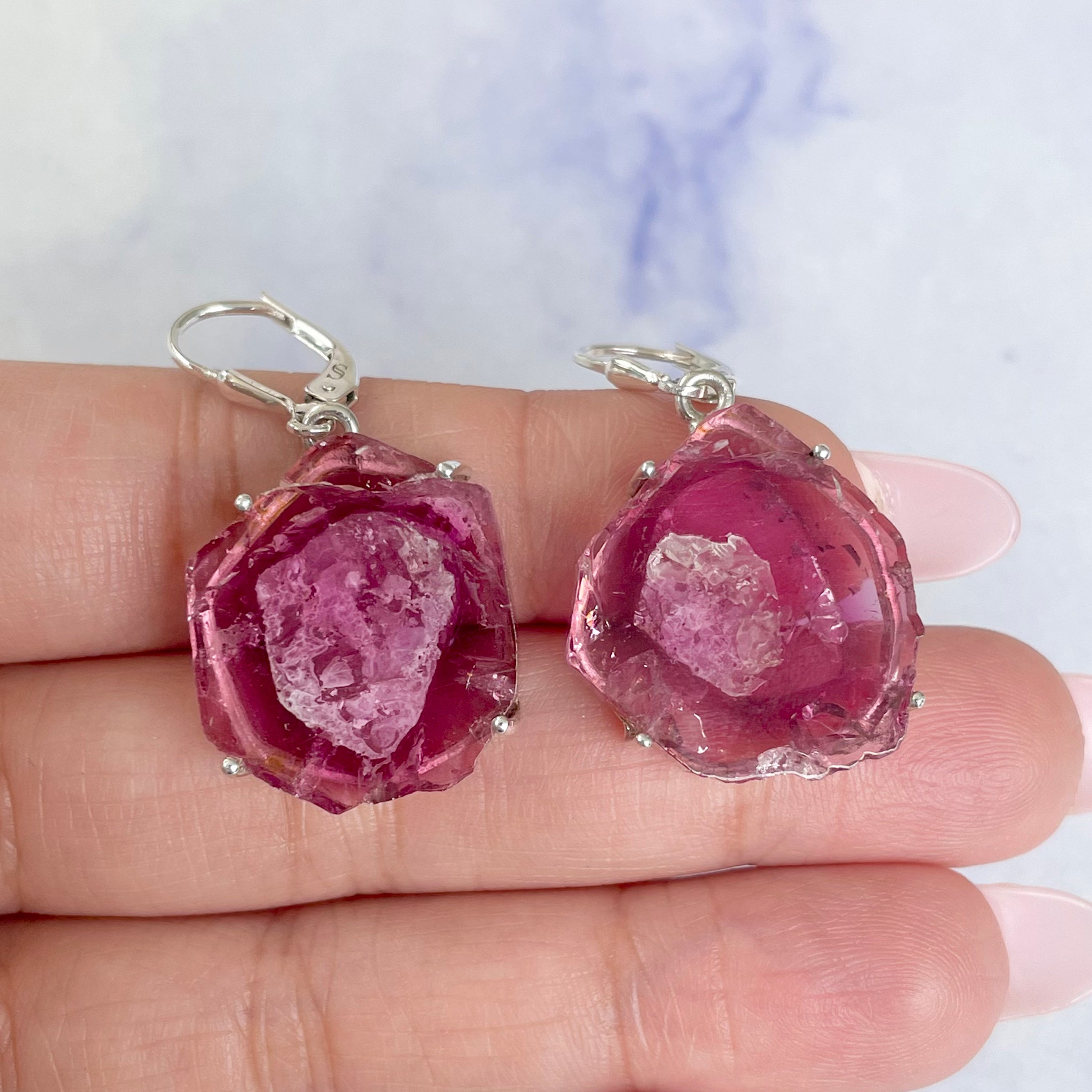 Watermelon Tourmaline Slice Earring-(TRM-E-5.)