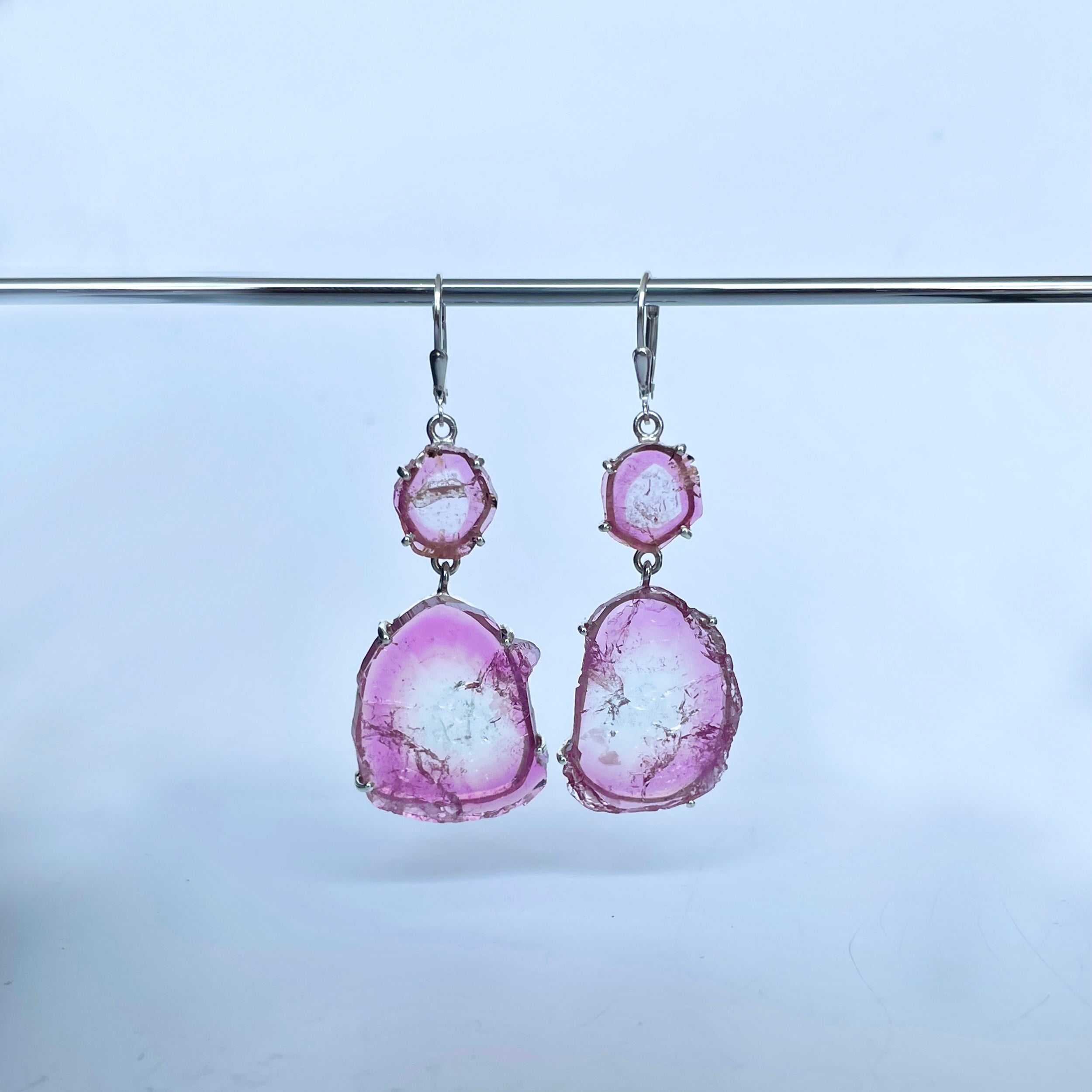 Watermelon Tourmaline Slice Earring-(TRM-E-50.)