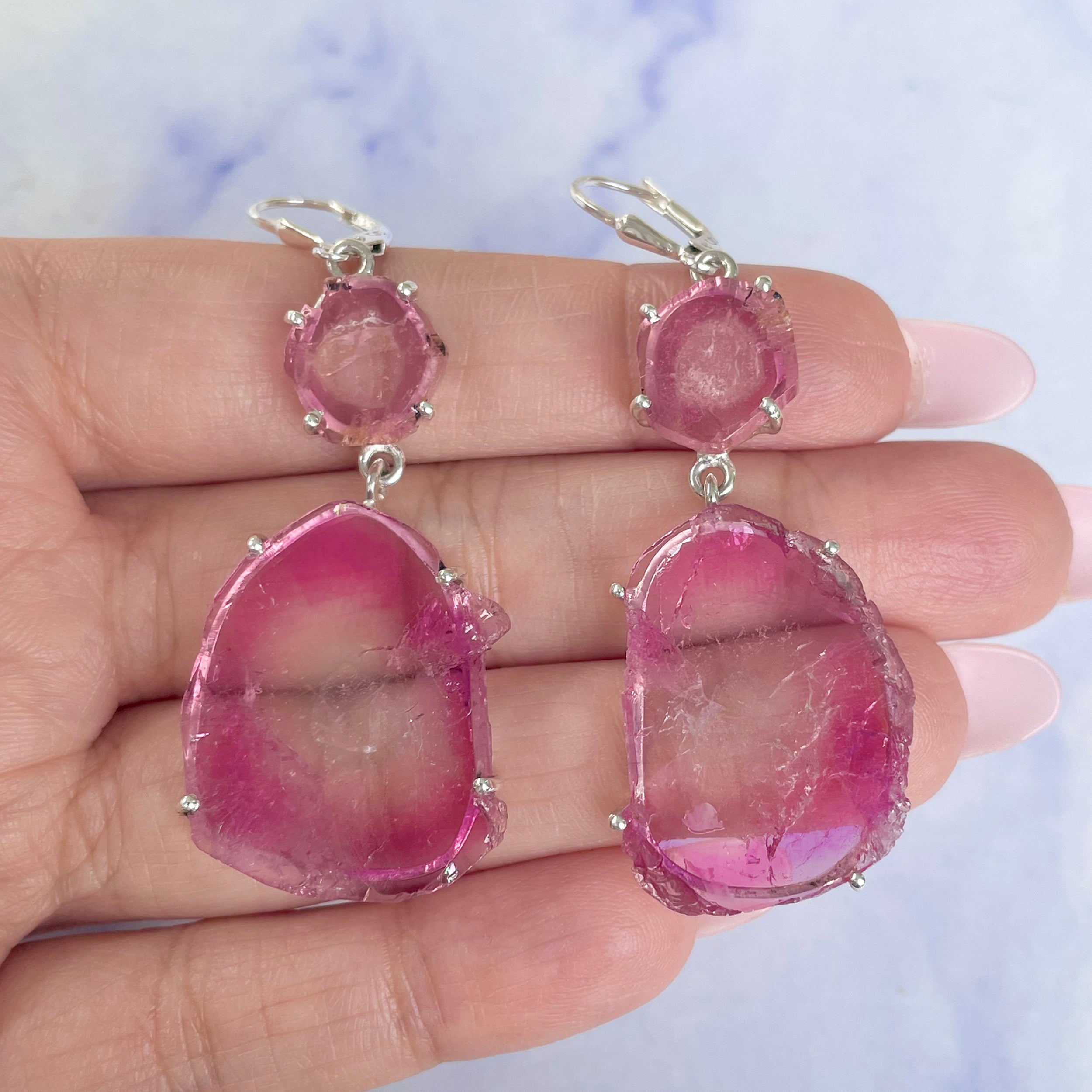 Watermelon Tourmaline Slice Earring-(TRM-E-50.)