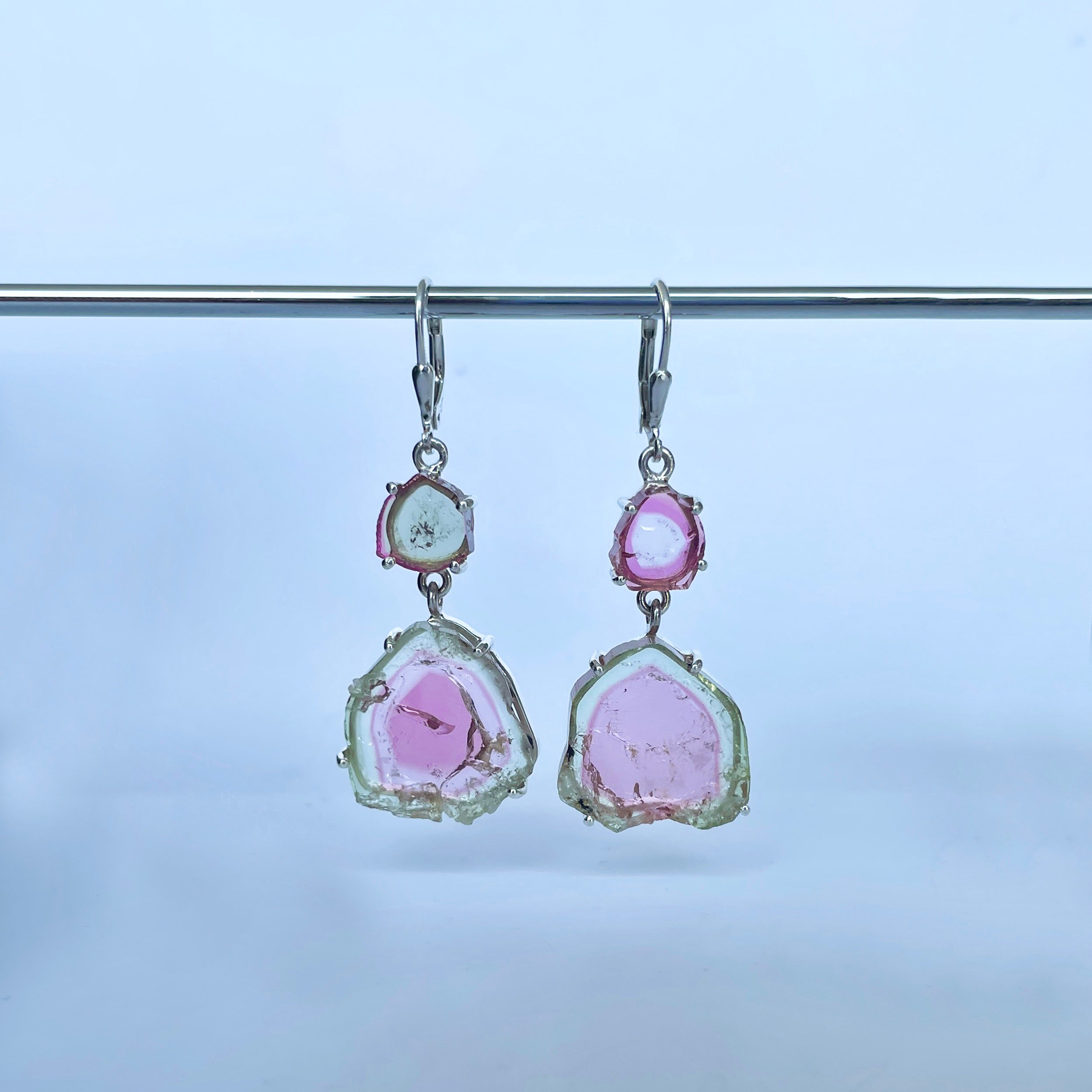 Watermelon Tourmaline Slice Earring-(TRM-E-51.)