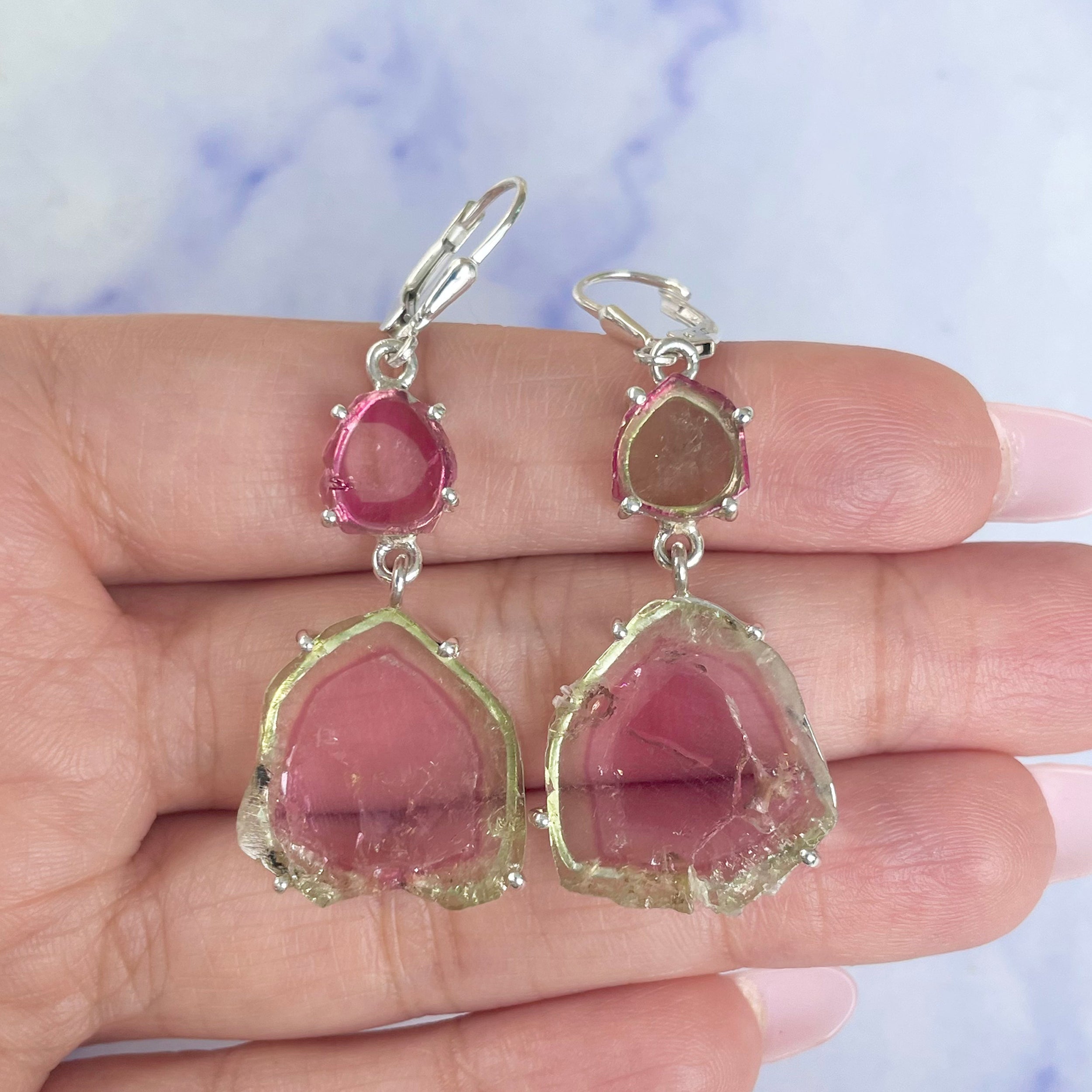 Watermelon Tourmaline Slice Earring-(TRM-E-51.)