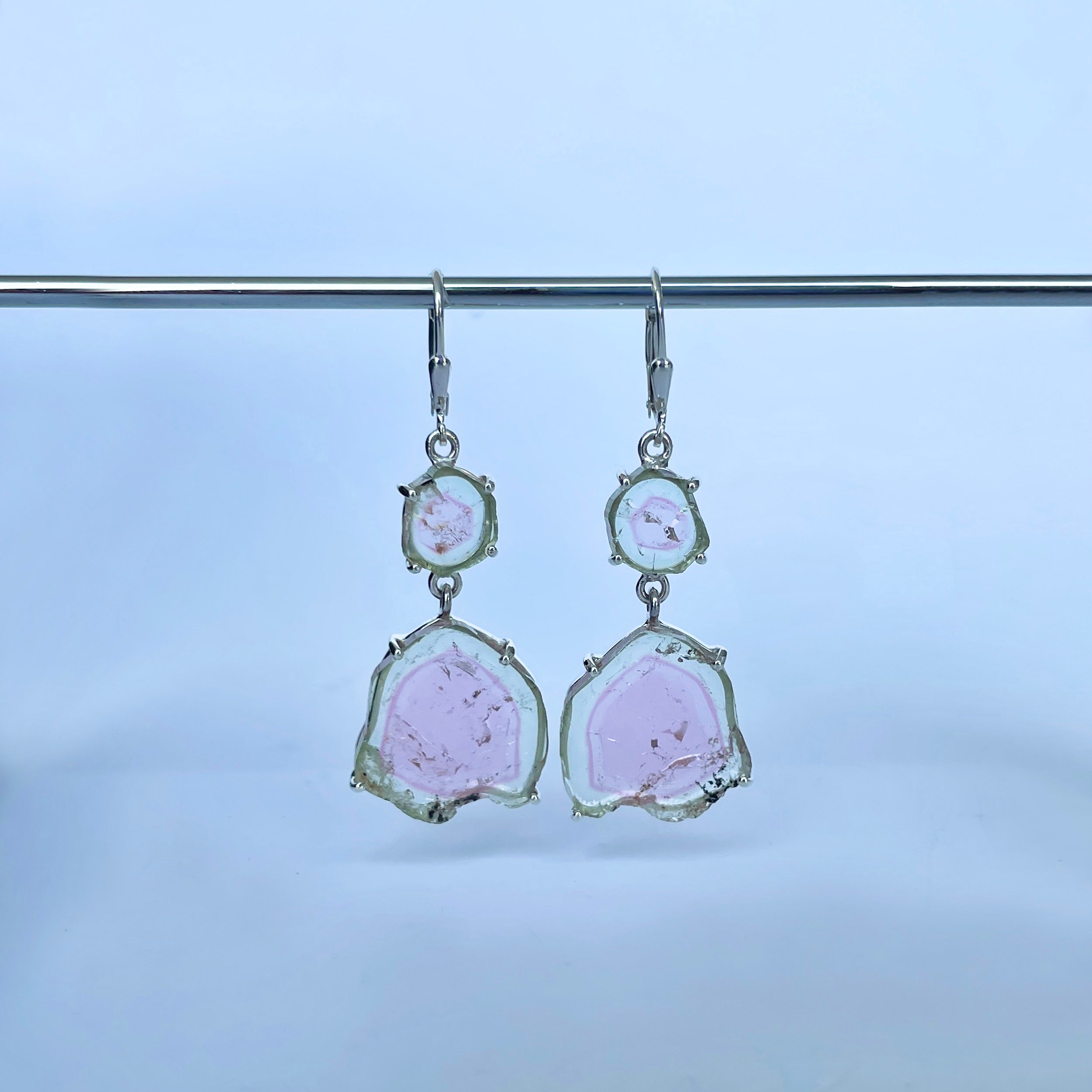 Watermelon Tourmaline Slice Earring-(TRM-E-52.)