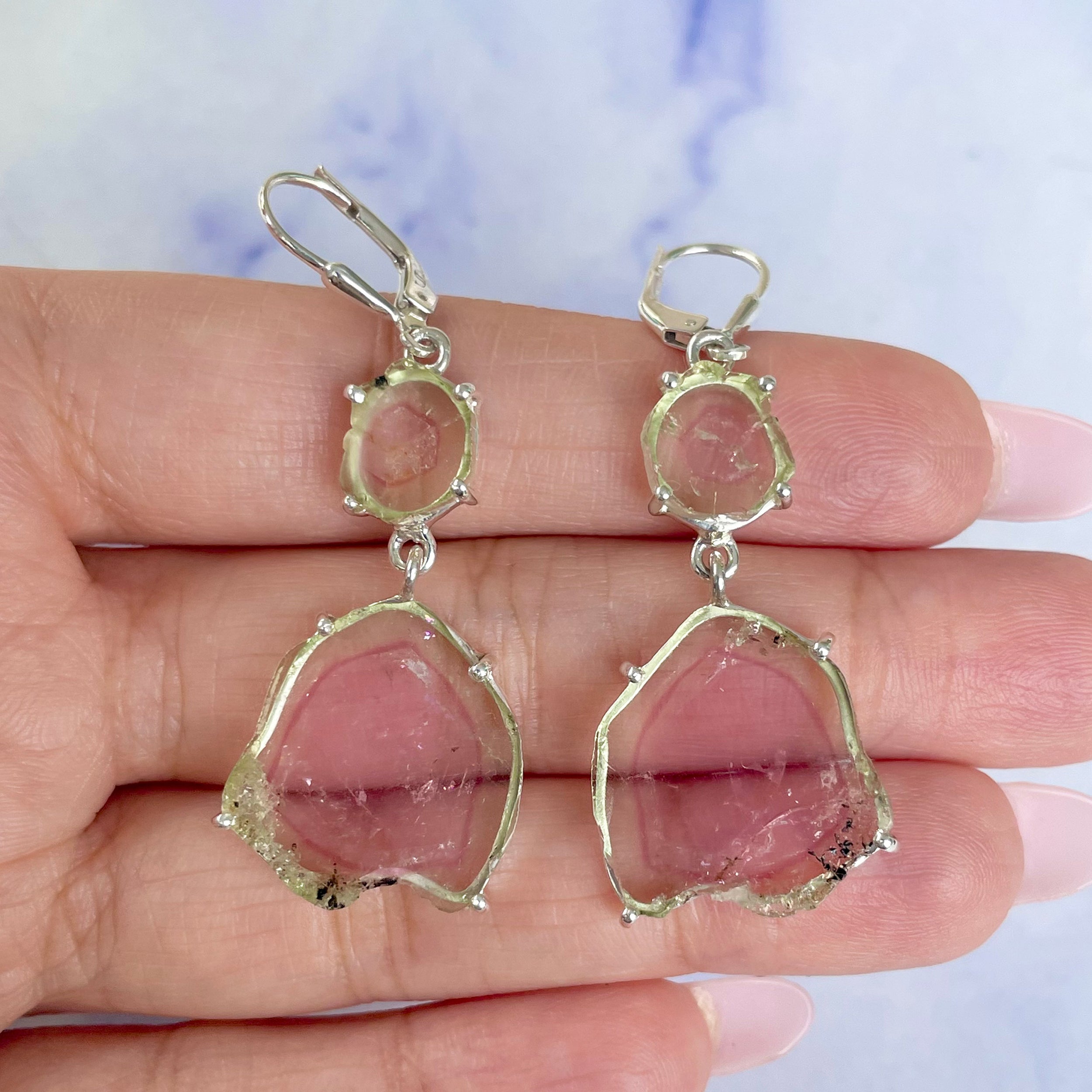 Watermelon Tourmaline Slice Earring-(TRM-E-52.)