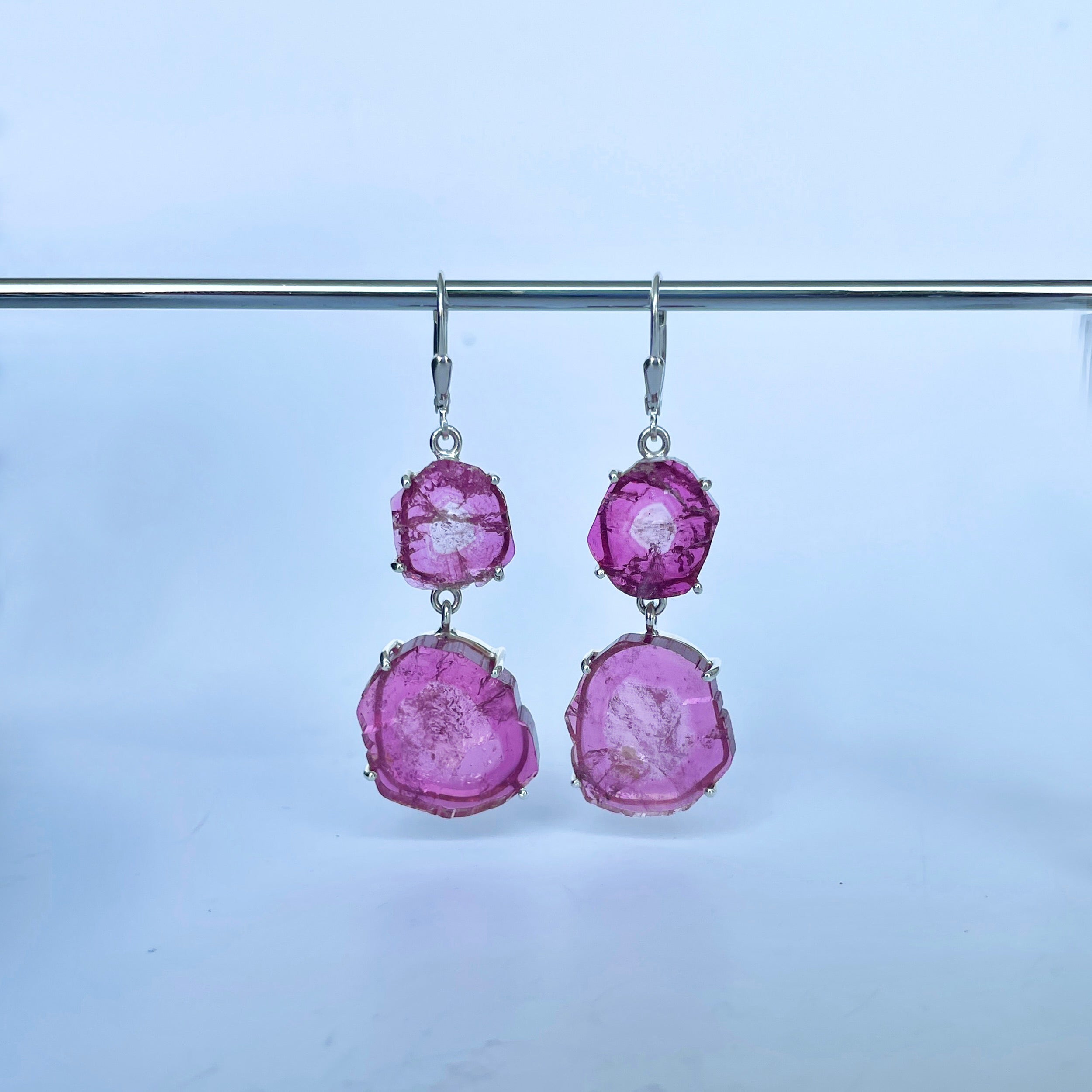 Watermelon Tourmaline Slice Earring-(TRM-E-53.)