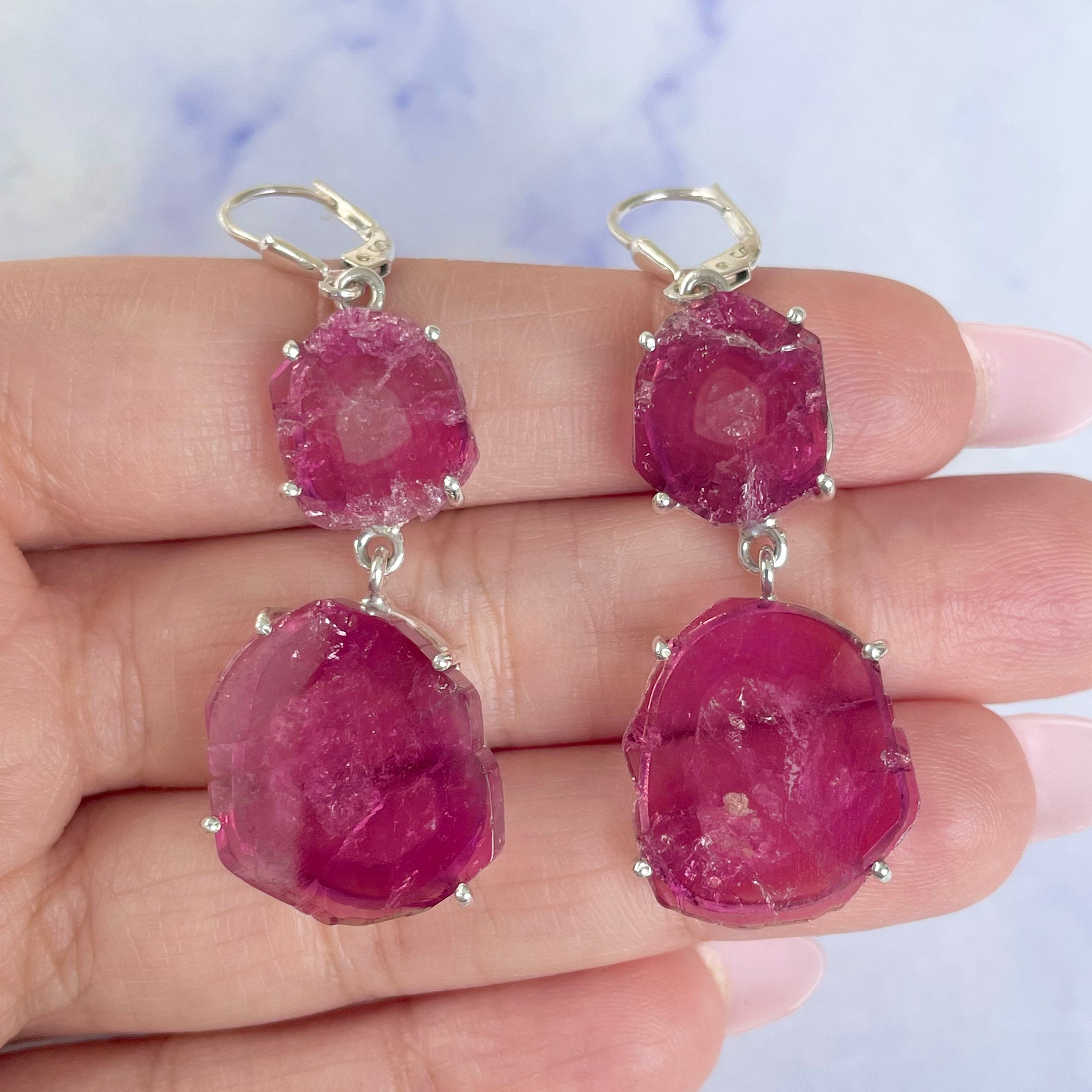 Watermelon Tourmaline Slice Earring-(TRM-E-53.)