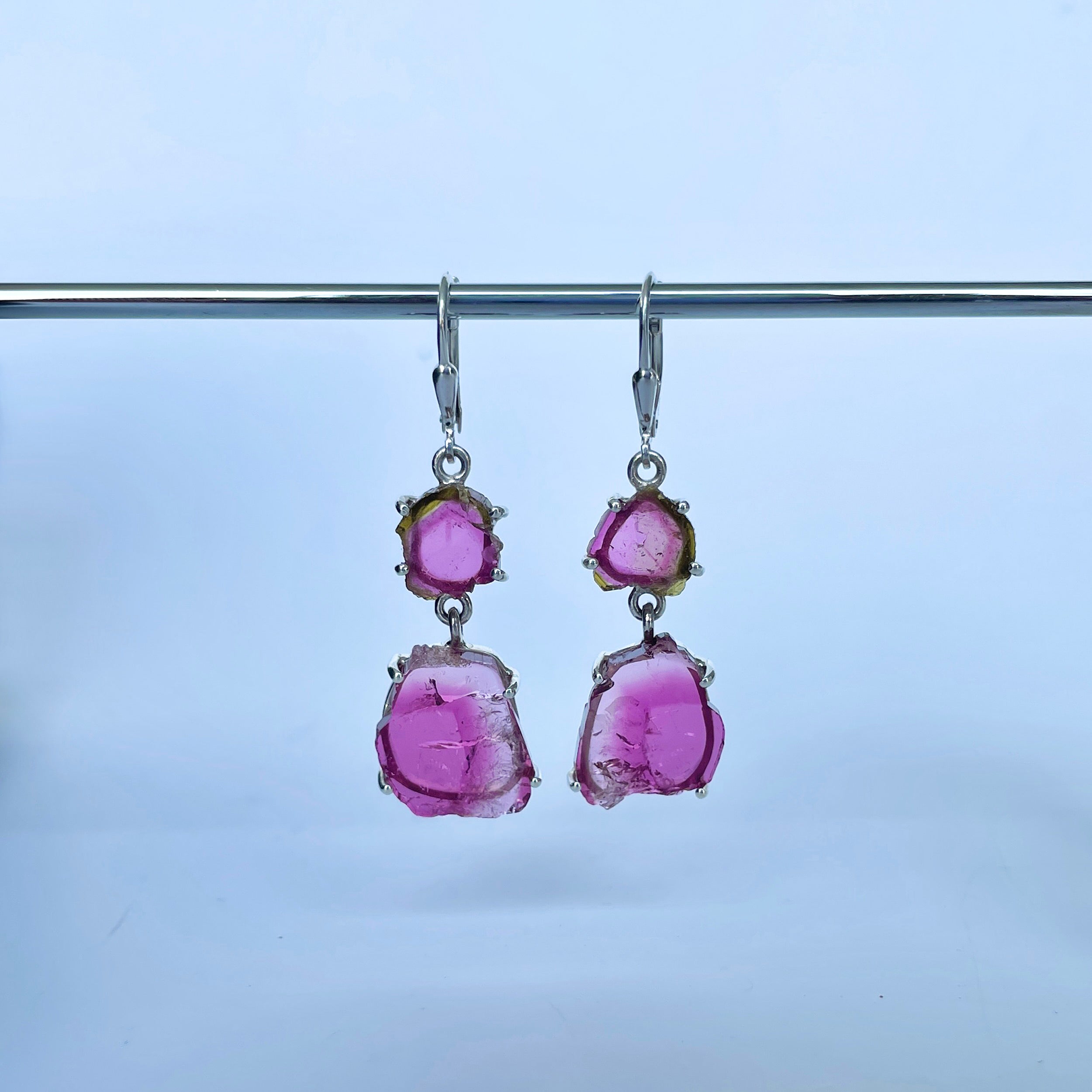 Watermelon Tourmaline Slice Earring-(TRM-E-54.)