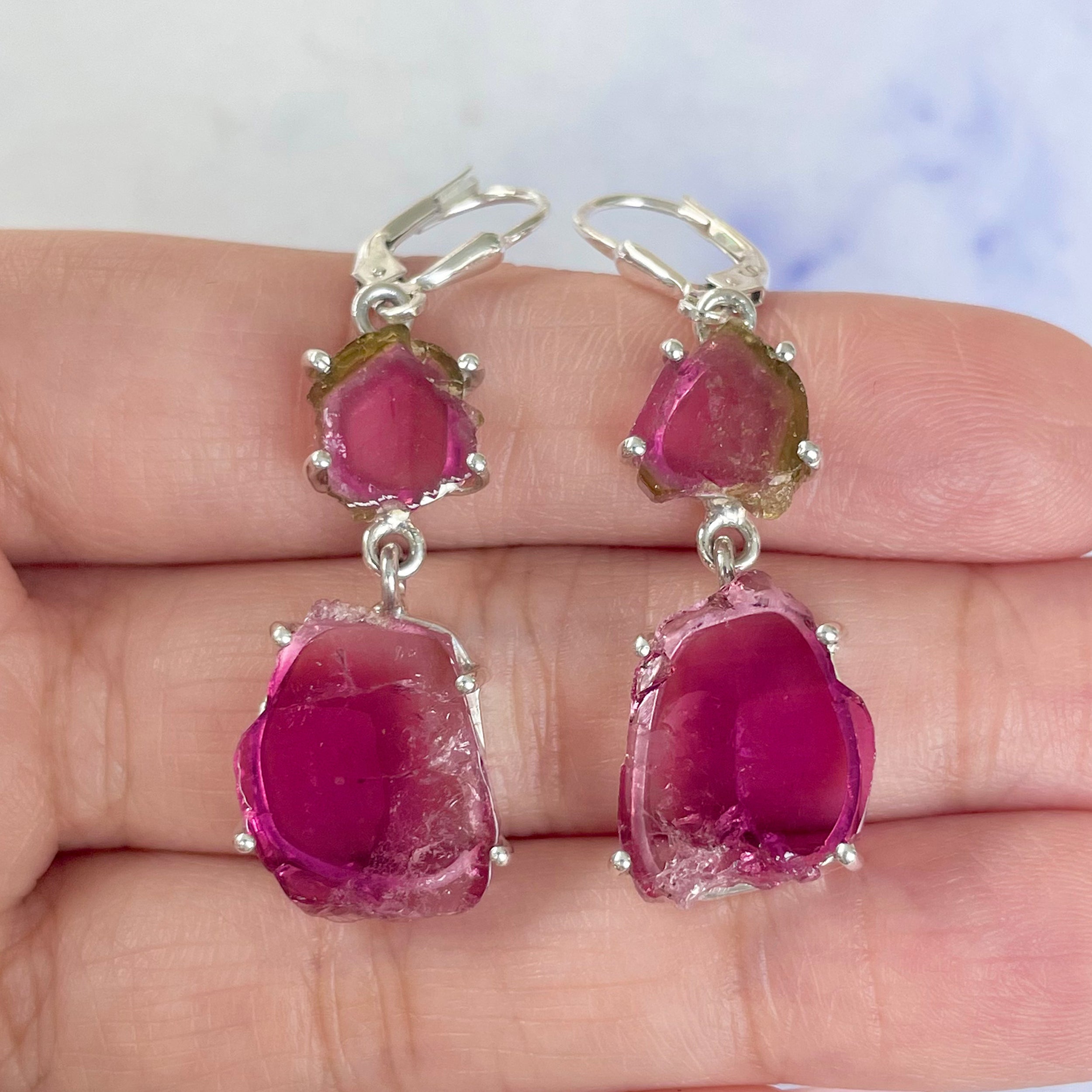 Watermelon Tourmaline Slice Earring-(TRM-E-54.)