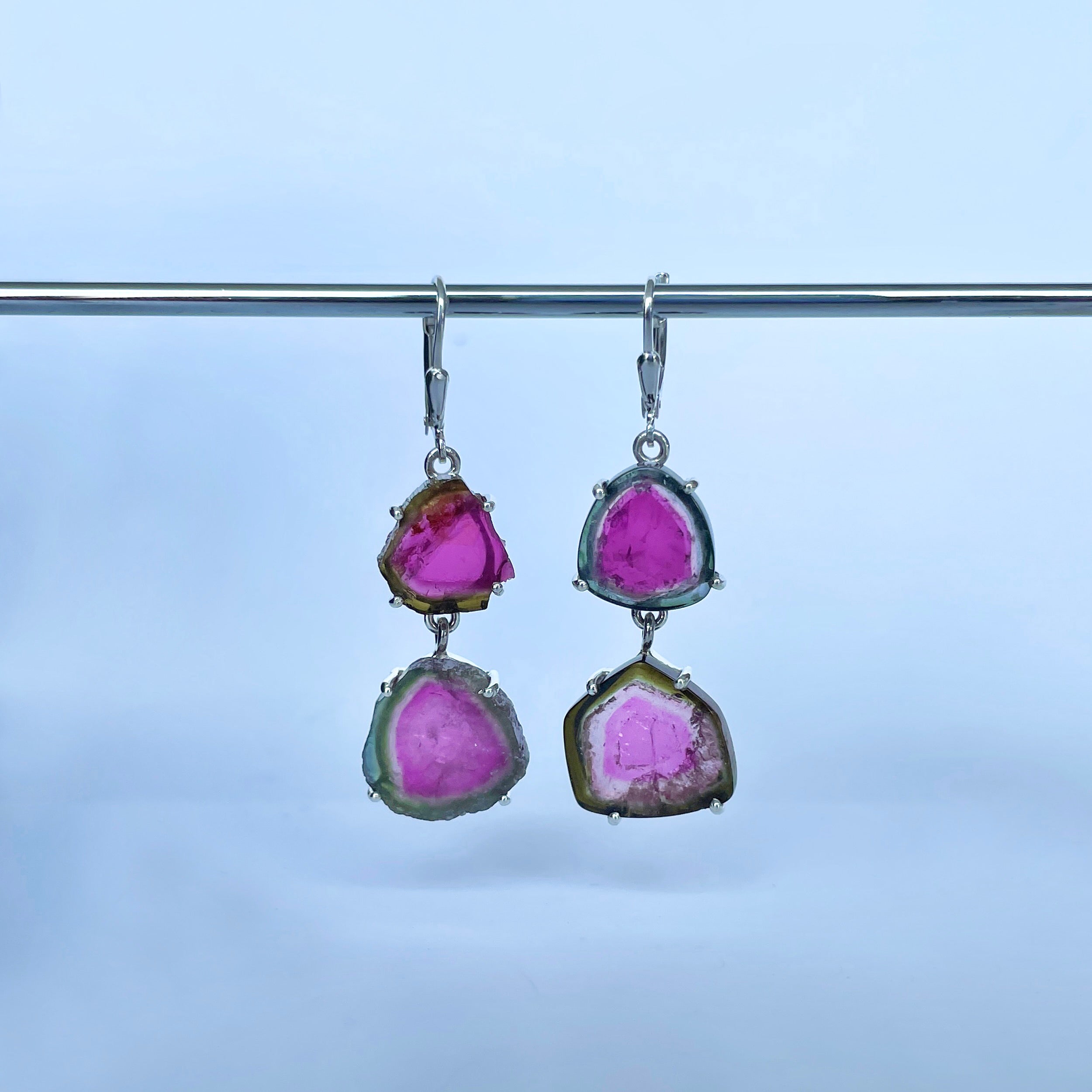 Watermelon Tourmaline Slice Earring-(TRM-E-56.)