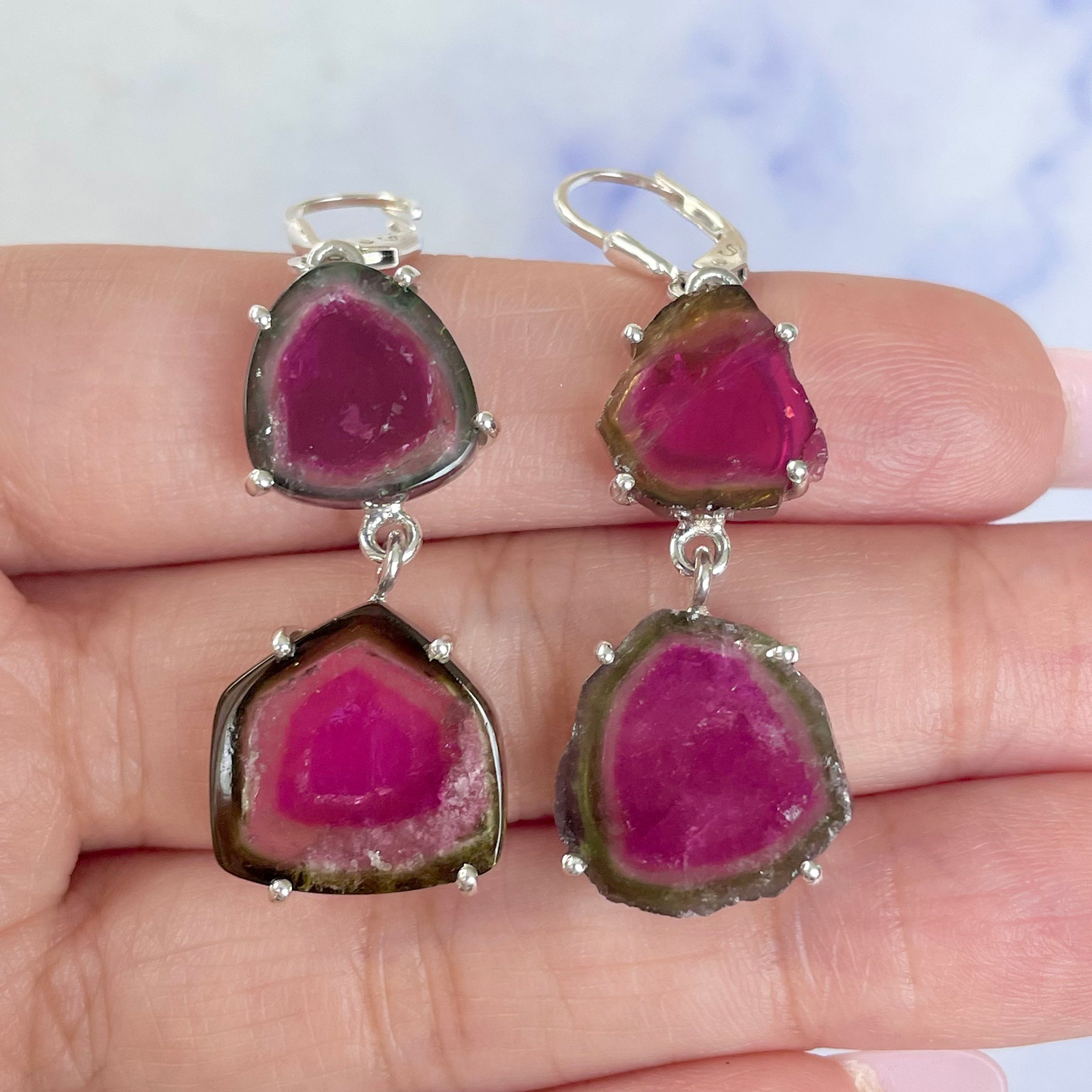 Watermelon Tourmaline Slice Earring-(TRM-E-56.)