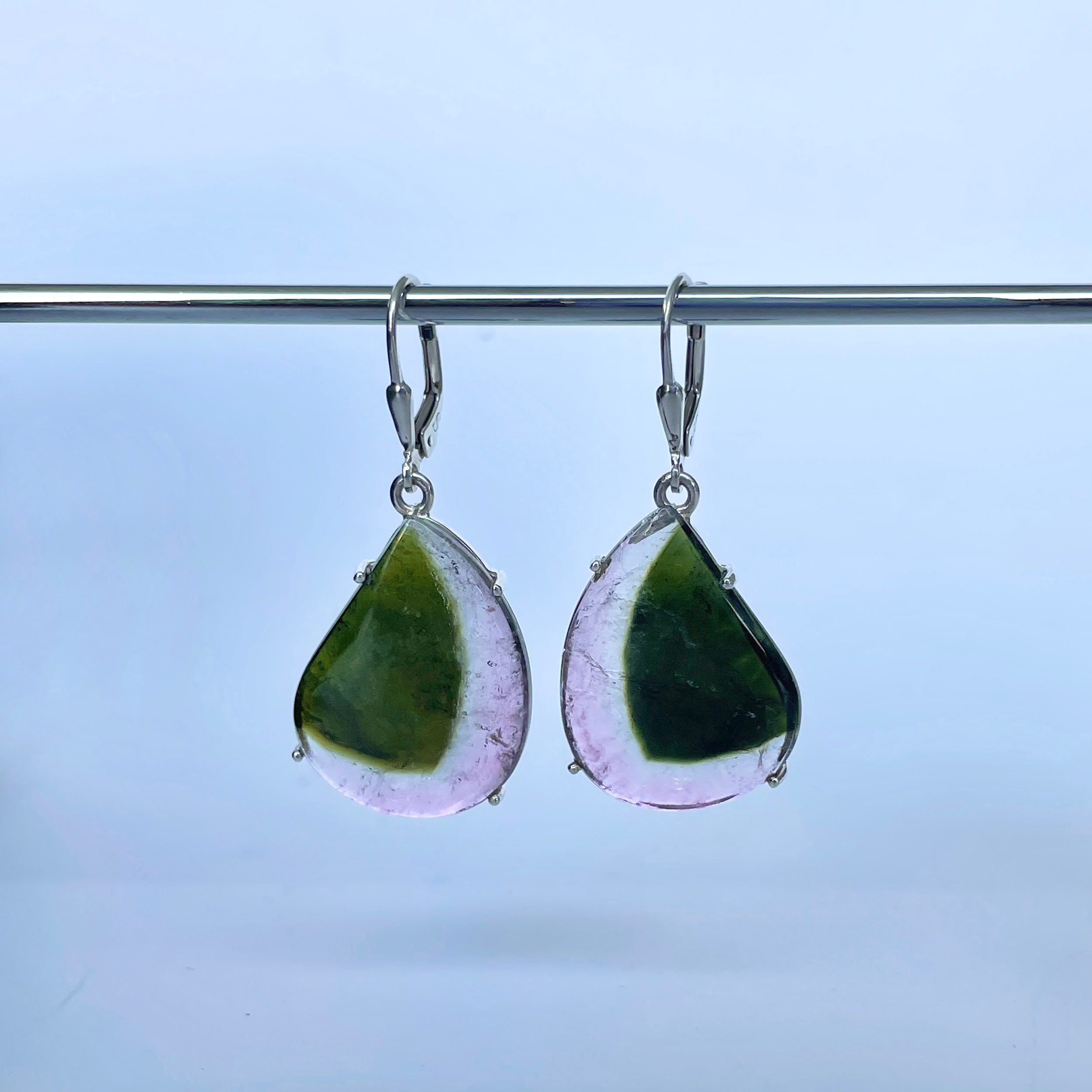 Watermelon Tourmaline Slice Earring-(TRM-E-57.)