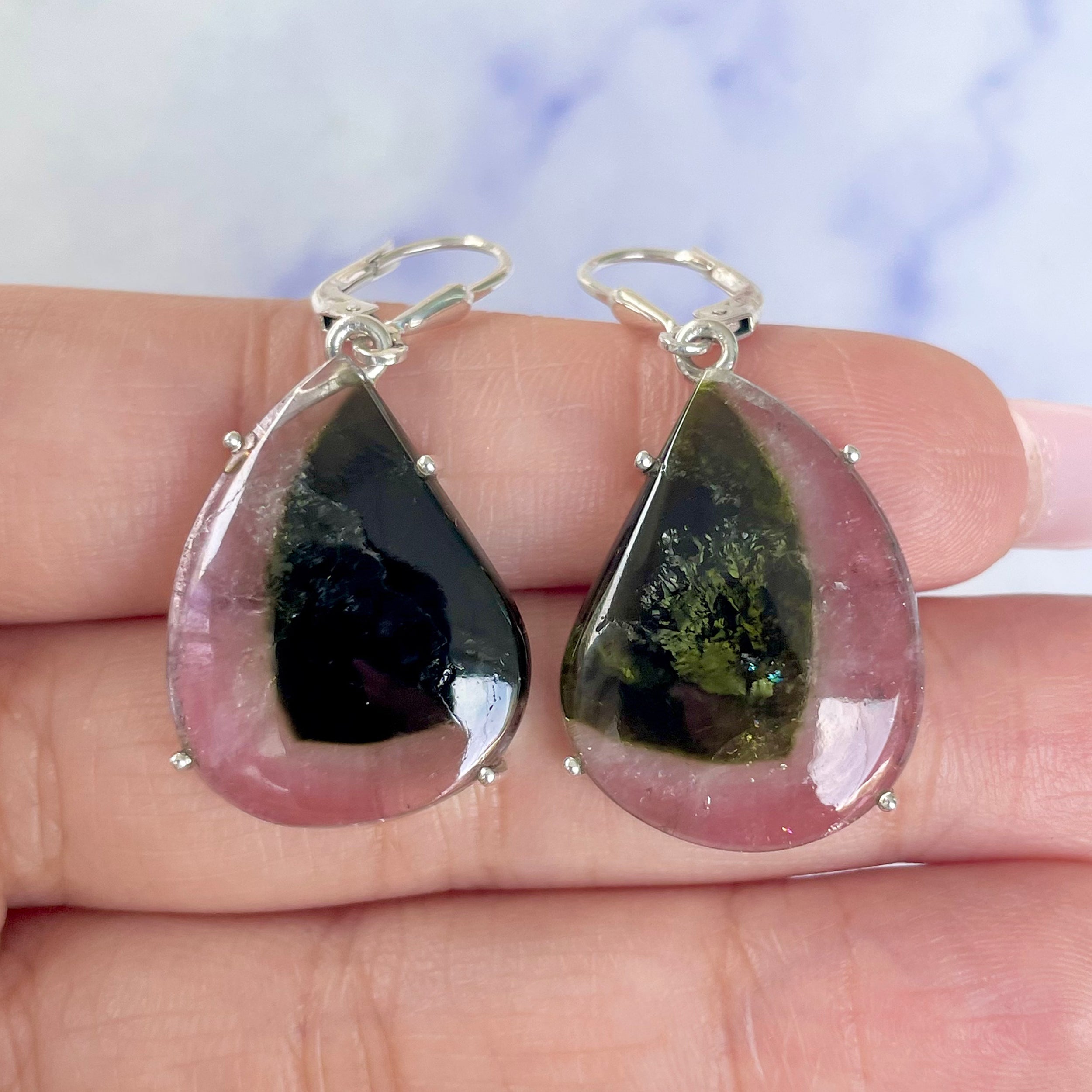 Watermelon Tourmaline Slice Earring-(TRM-E-57.)