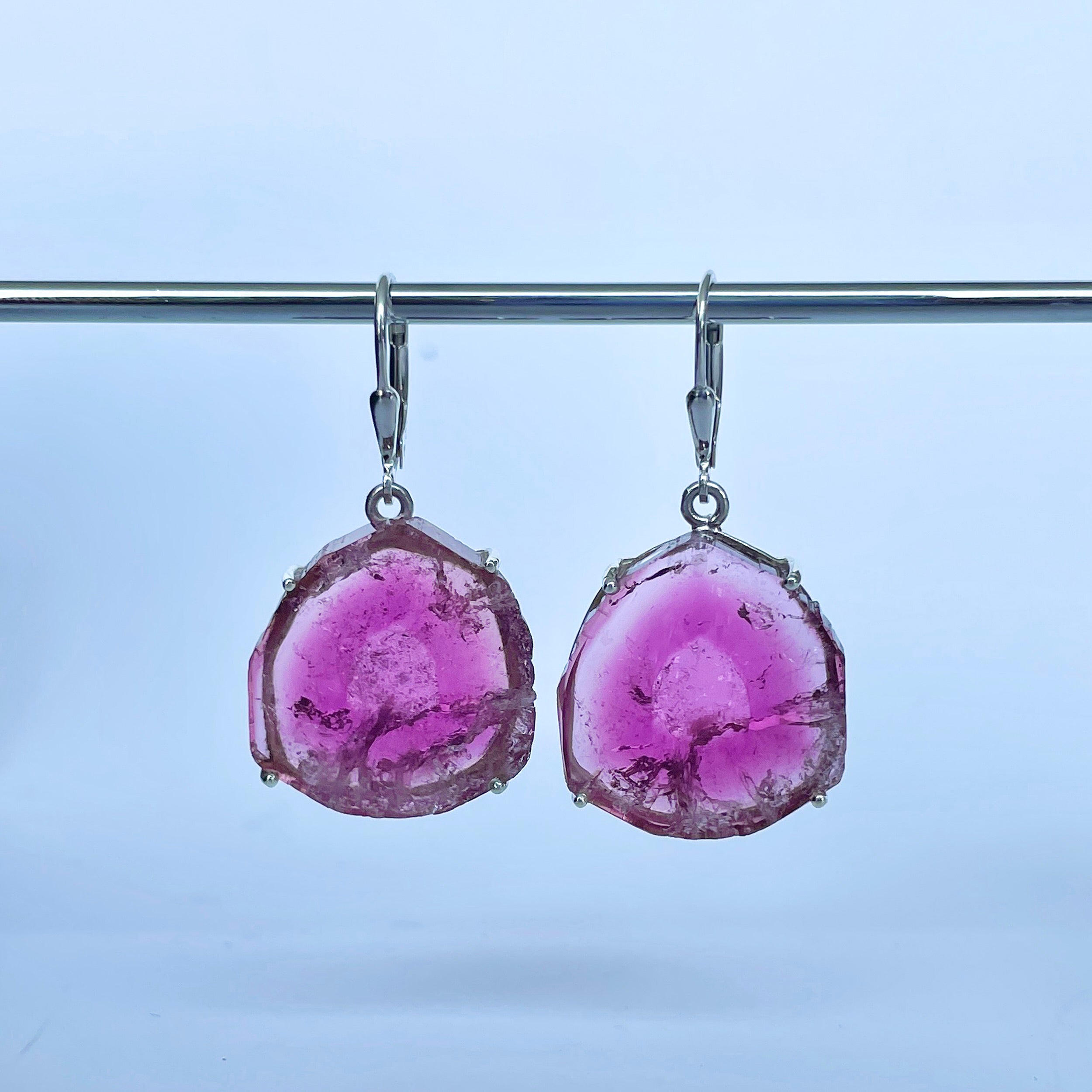 Watermelon Tourmaline Slice Earring-(TRM-E-58.)