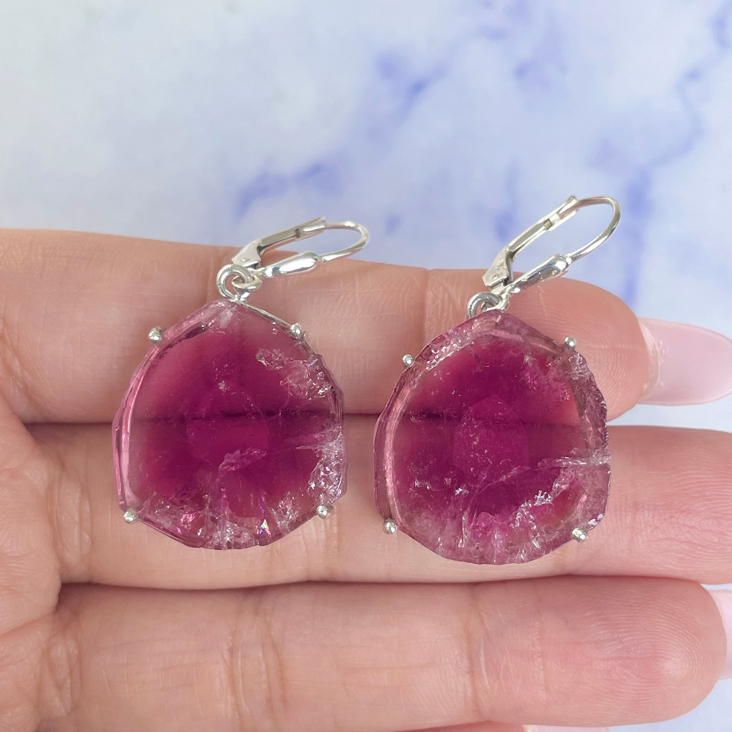 Watermelon Tourmaline Slice Earring-(TRM-E-58.)