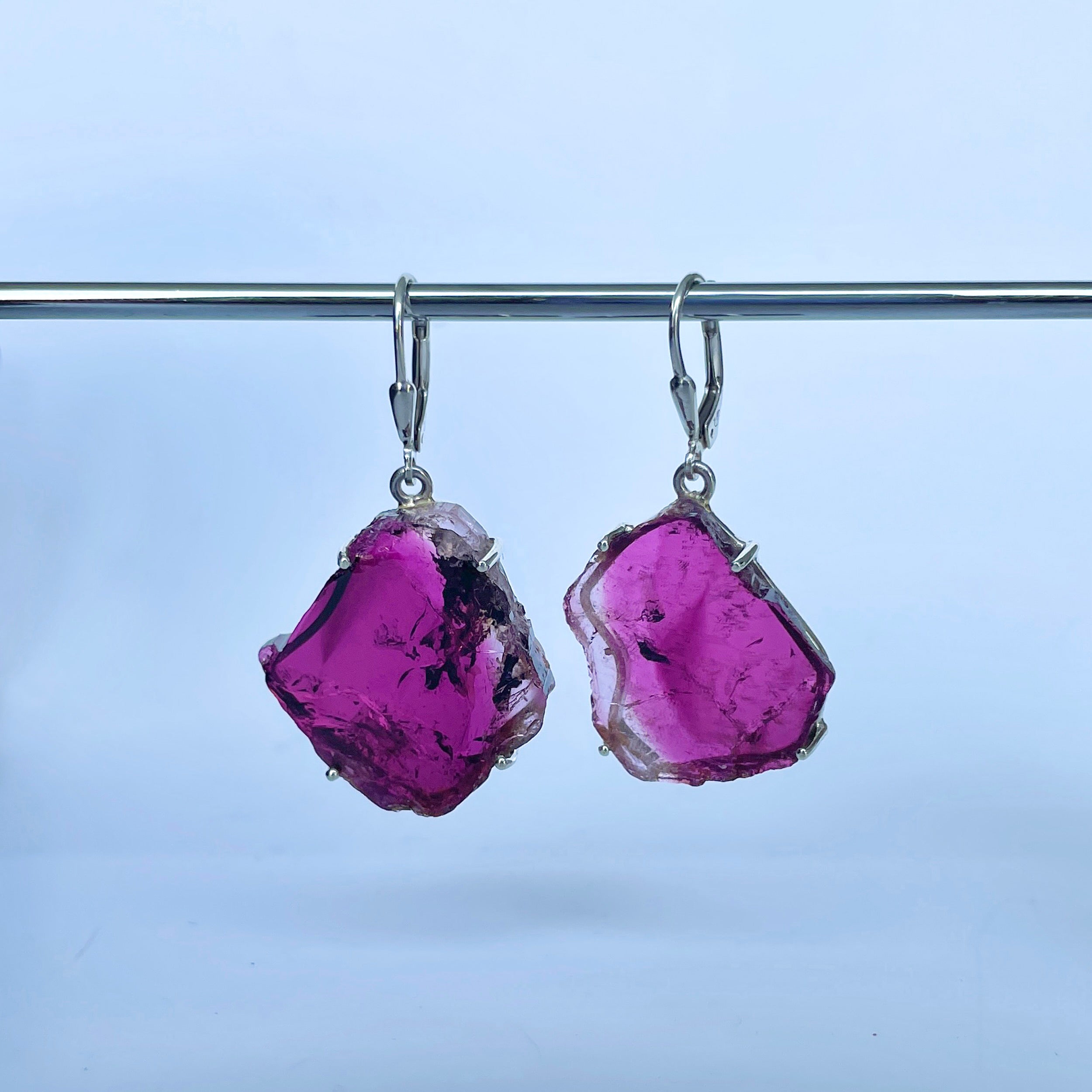 Watermelon Tourmaline Slice Earring-(TRM-E-59.)