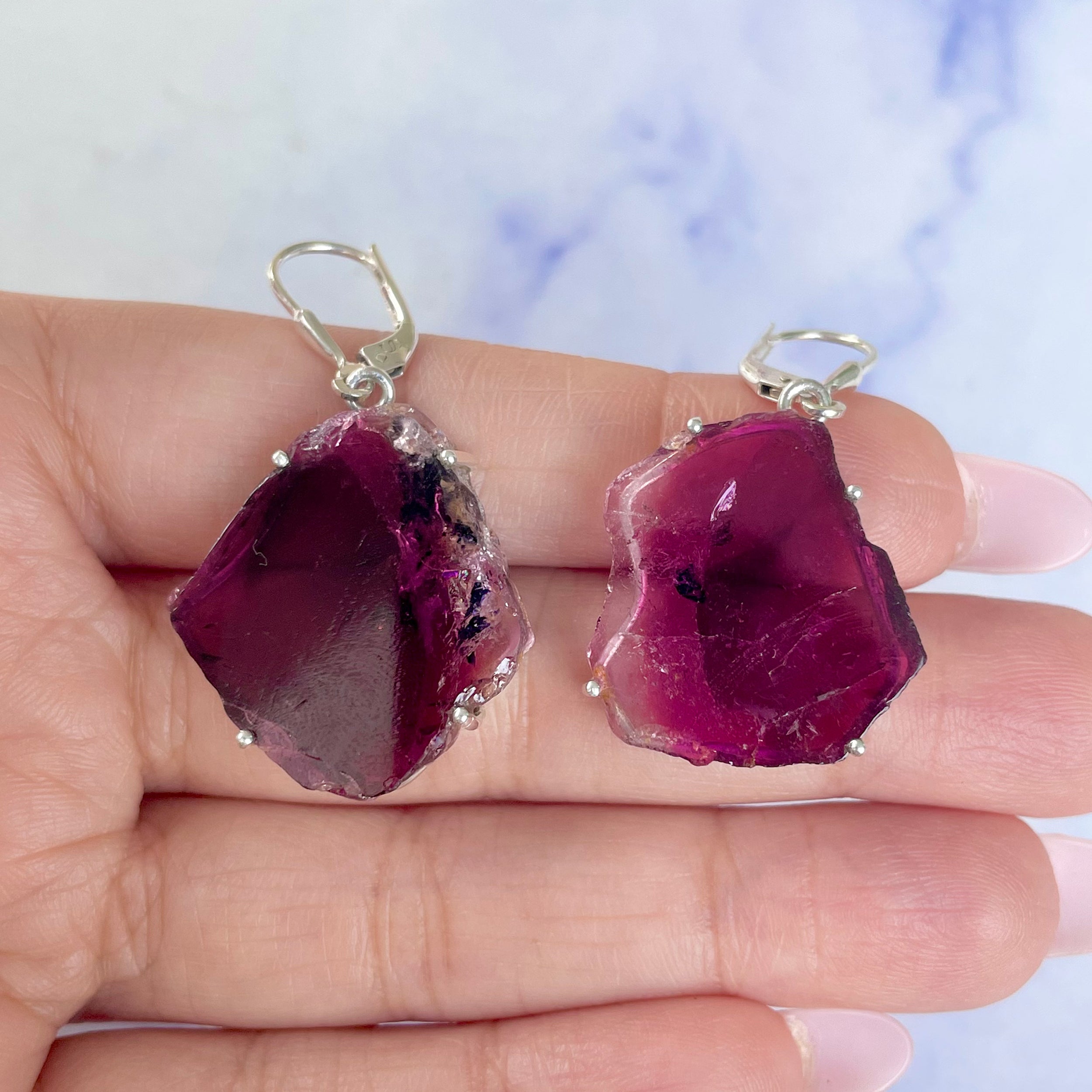 Watermelon Tourmaline Slice Earring-(TRM-E-59.)