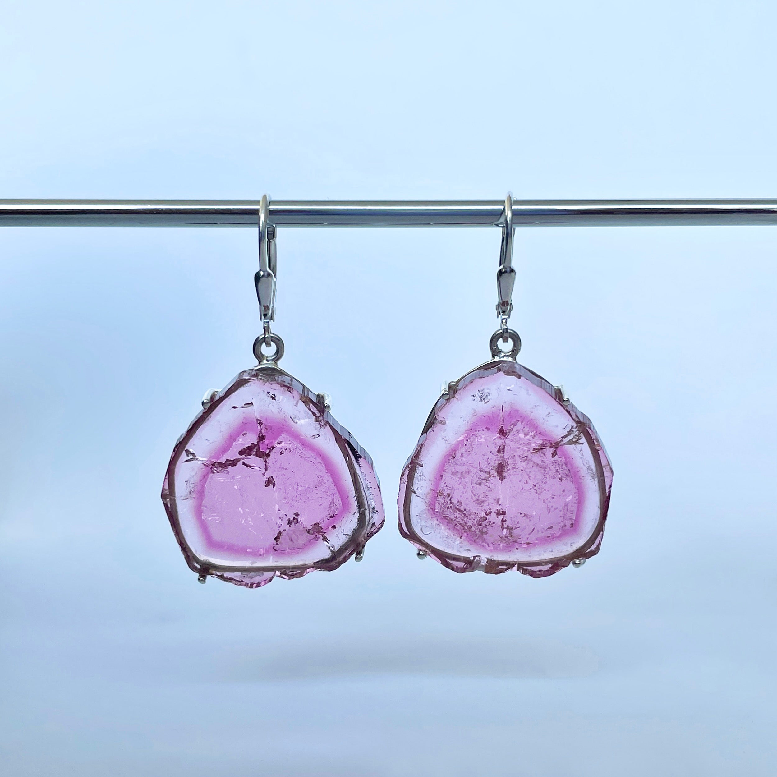 Watermelon Tourmaline Slice Earring-(TRM-E-6.)