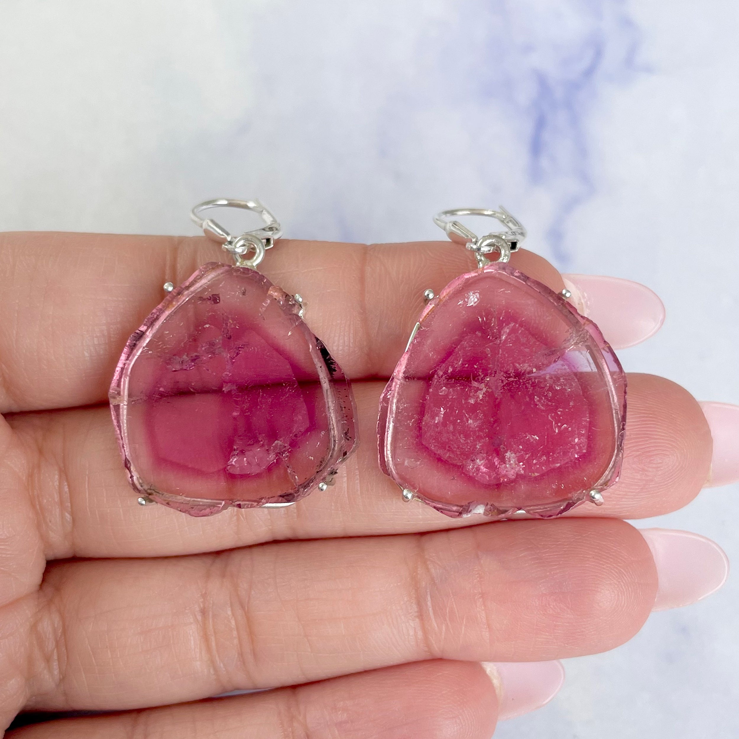 Watermelon Tourmaline Slice Earring-(TRM-E-6.)
