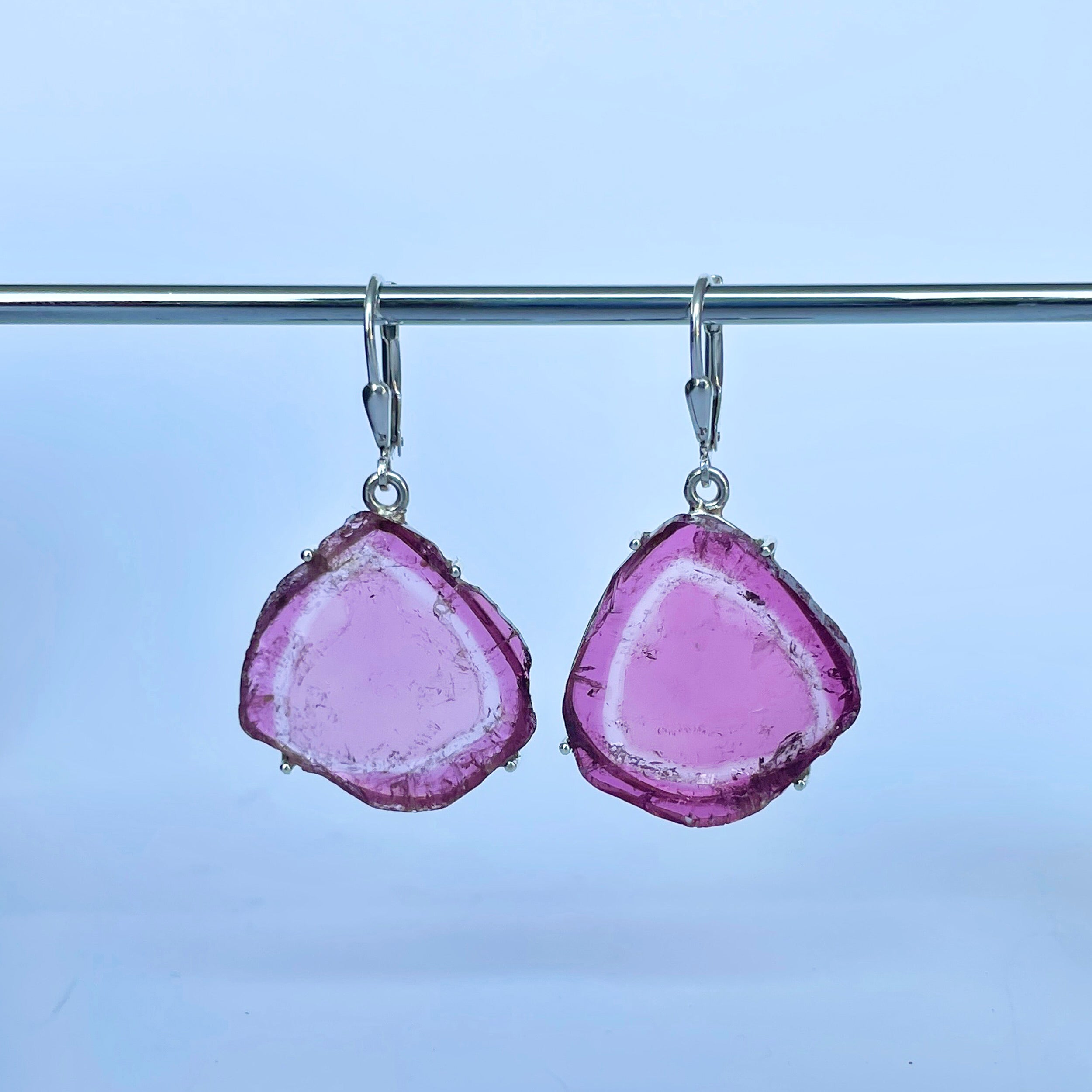 Watermelon Tourmaline Slice Earring-(TRM-E-60.)