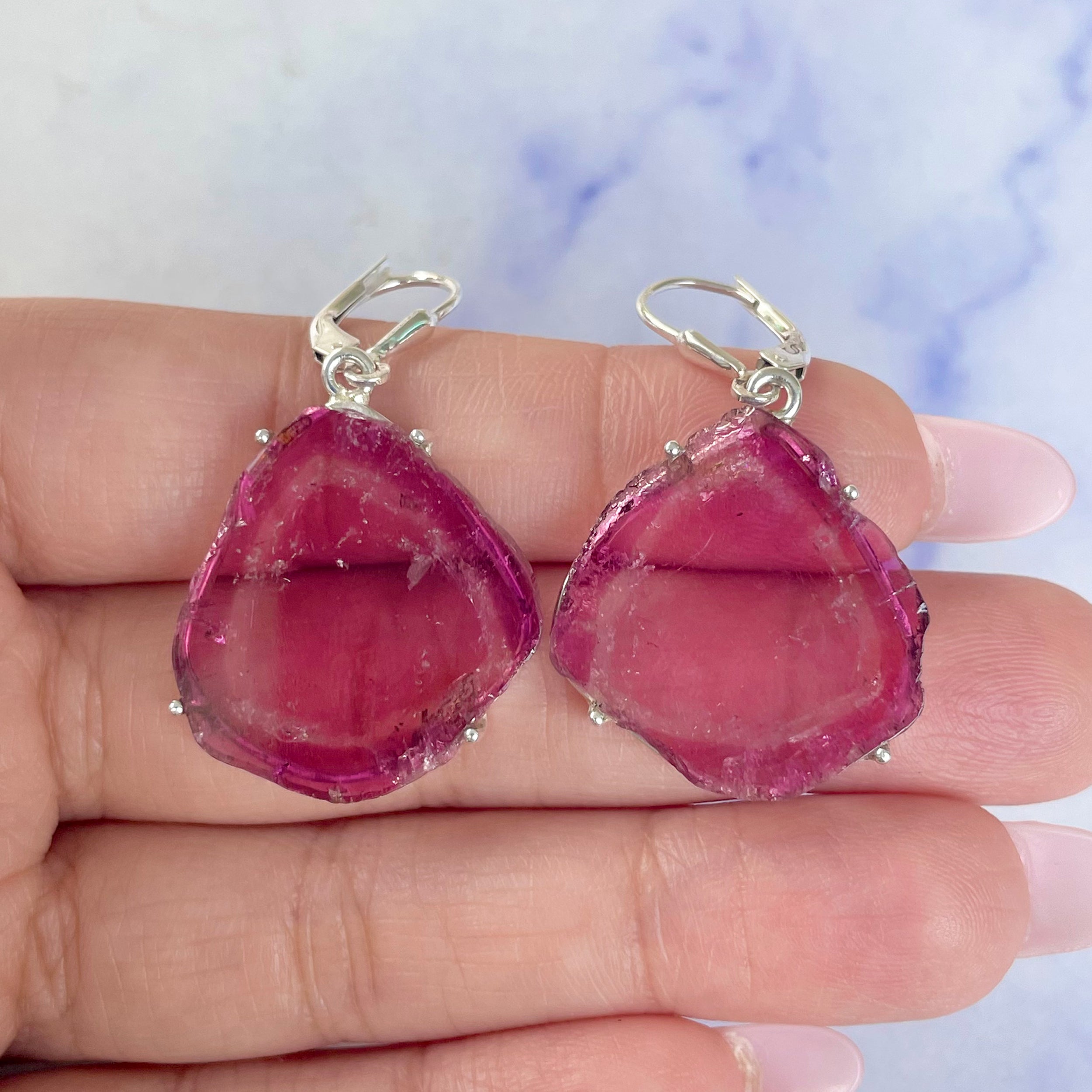 Watermelon Tourmaline Slice Earring-(TRM-E-60.)