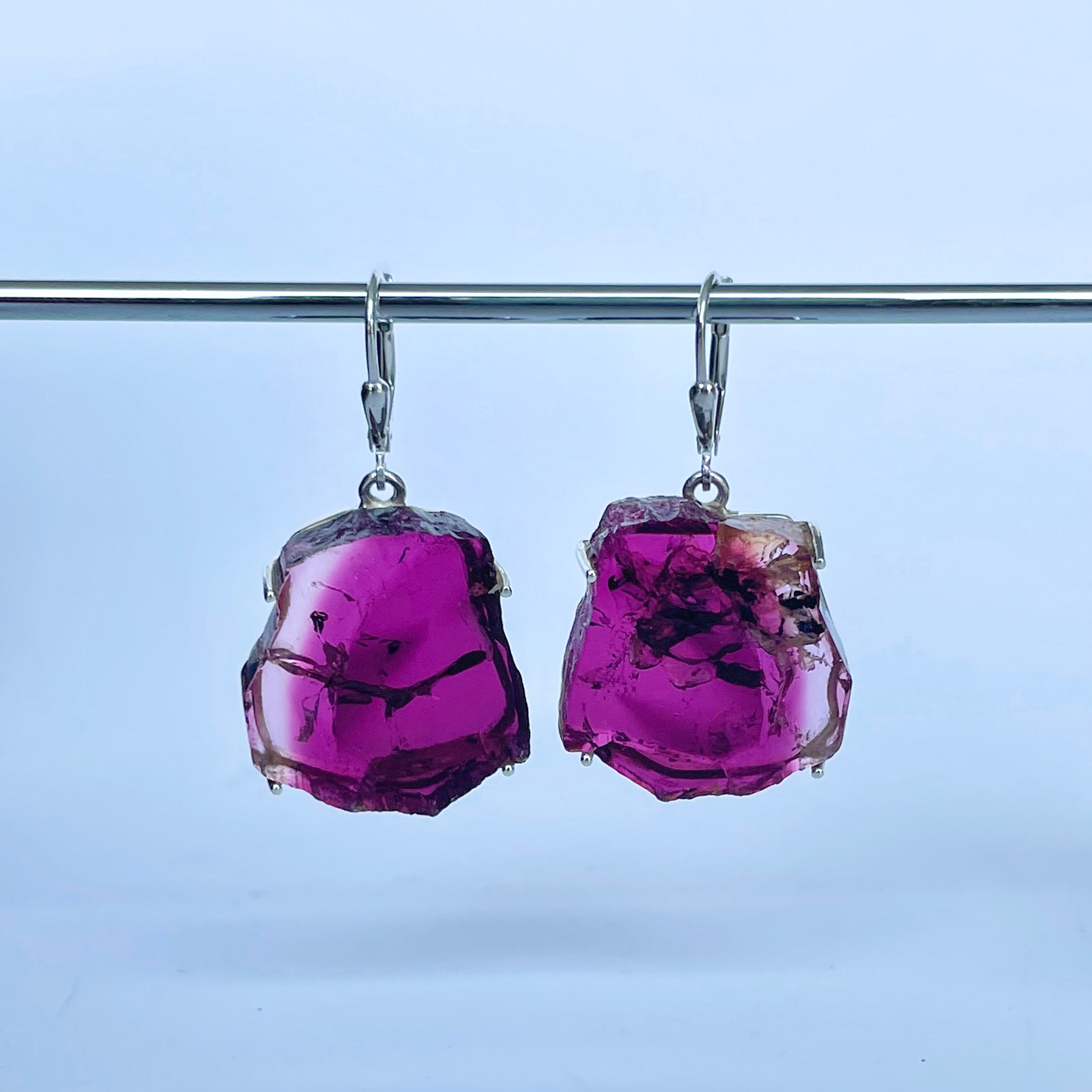 Watermelon Tourmaline Slice Earring-(TRM-E-61.)