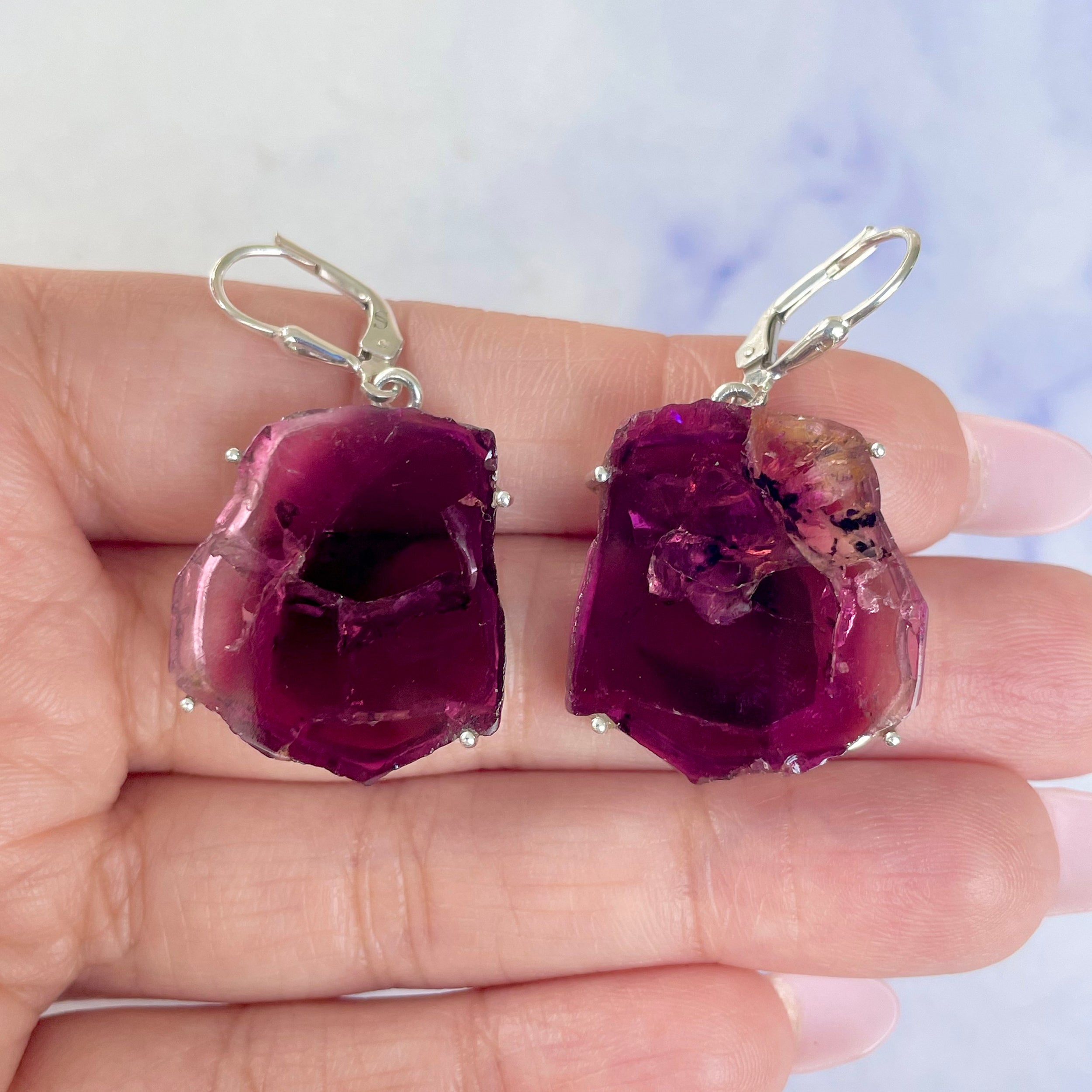 Watermelon Tourmaline Slice Earring-(TRM-E-61.)