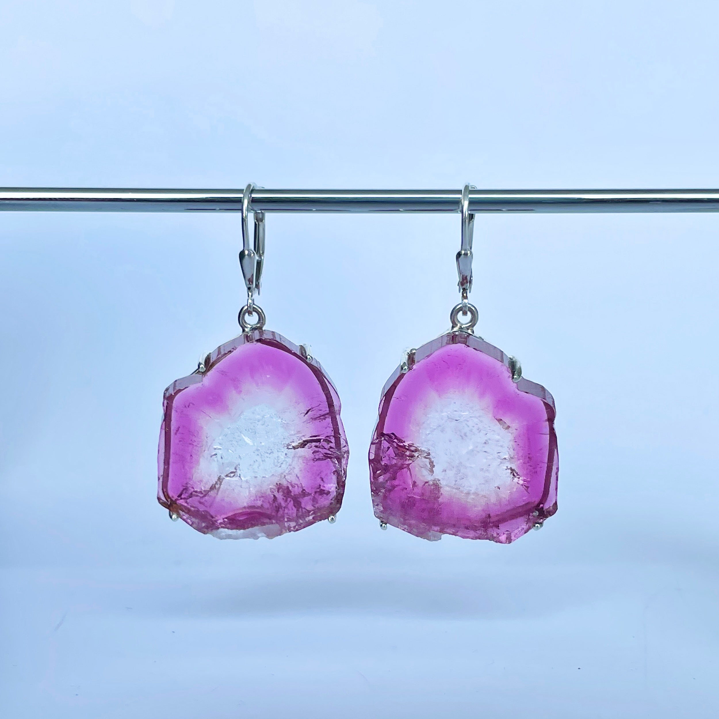 Watermelon Tourmaline Slice Earring-(TRM-E-62.)