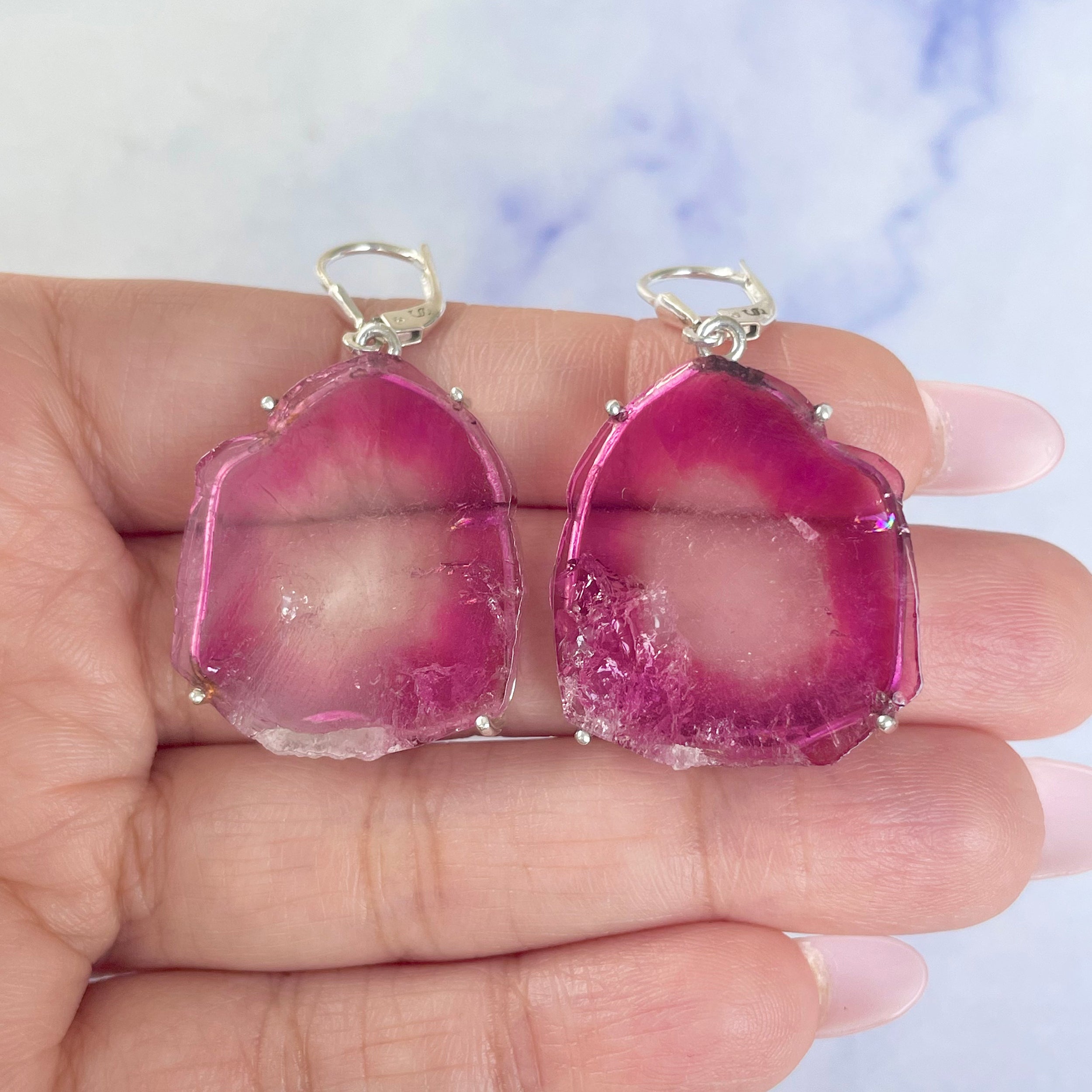Watermelon Tourmaline Slice Earring-(TRM-E-62.)