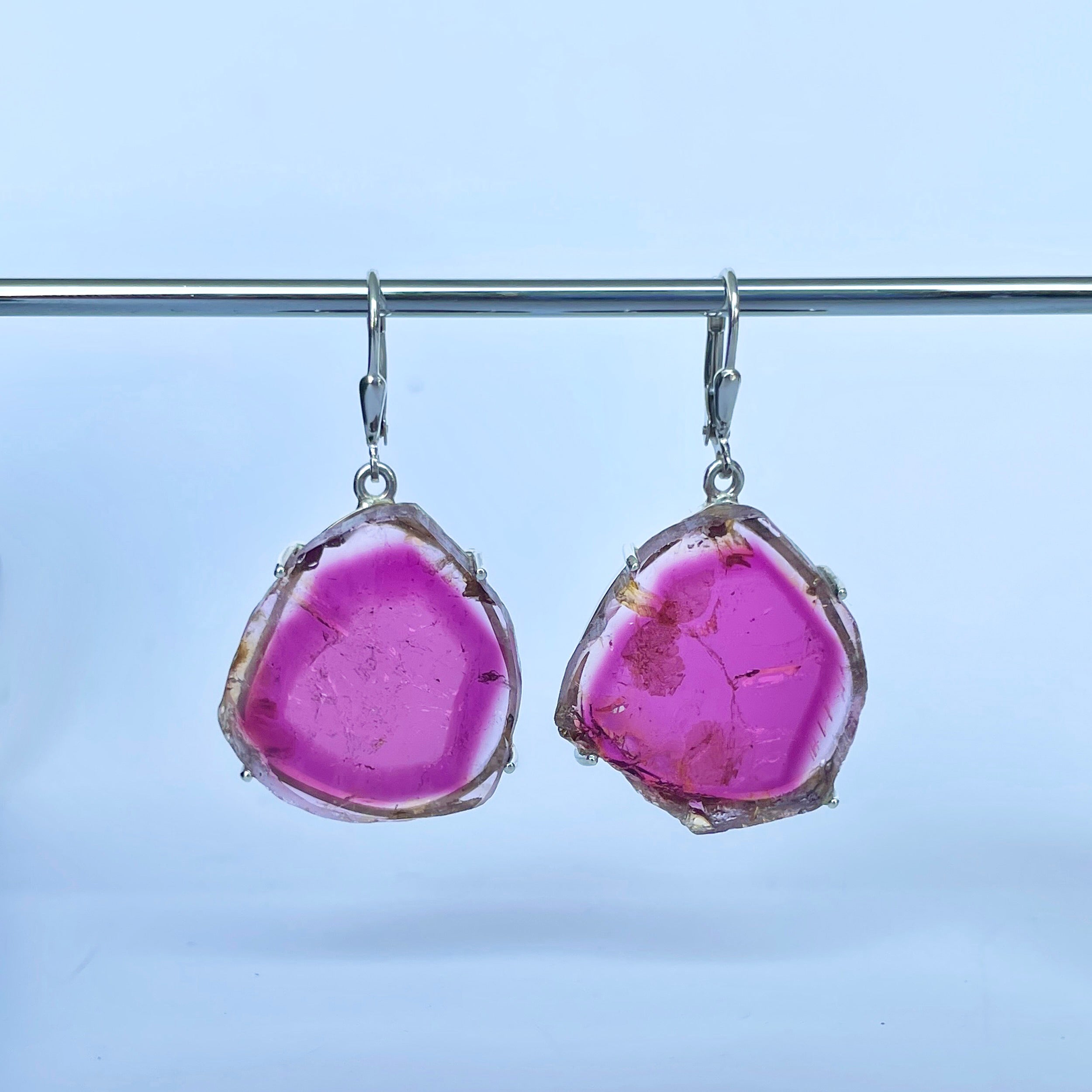 Watermelon Tourmaline Slice Earring-(TRM-E-63.)