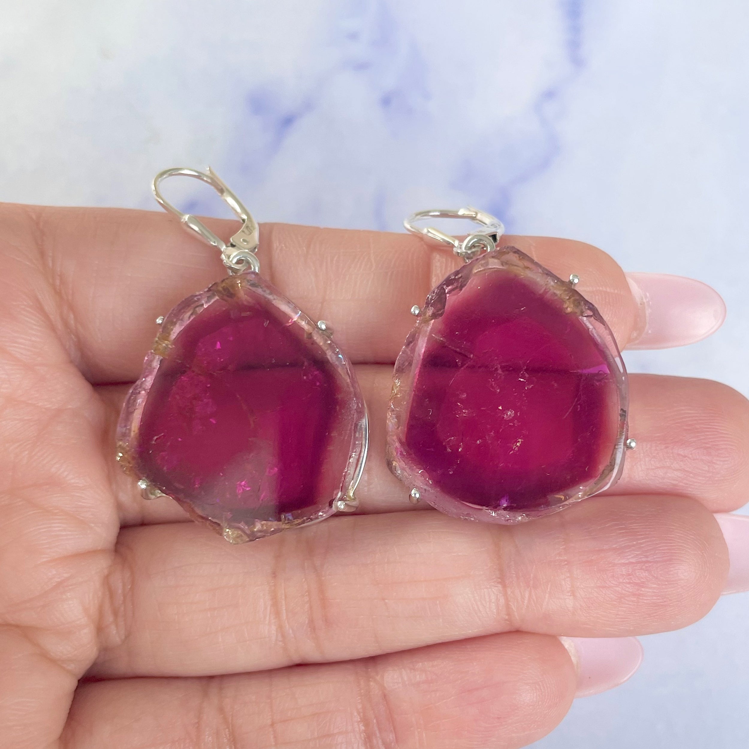 Watermelon Tourmaline Slice Earring-(TRM-E-63.)