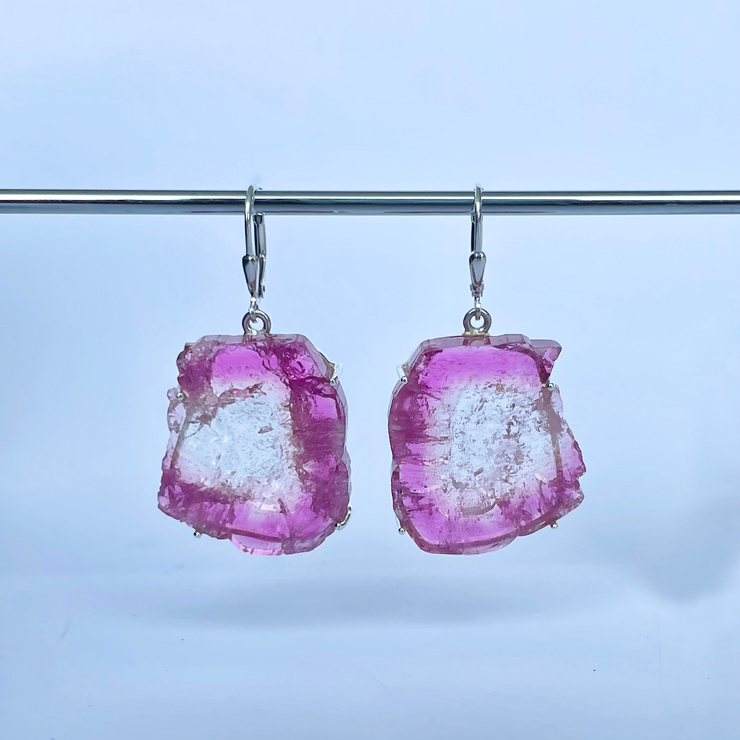 Watermelon Tourmaline Slice Earring-(TRM-E-64.)