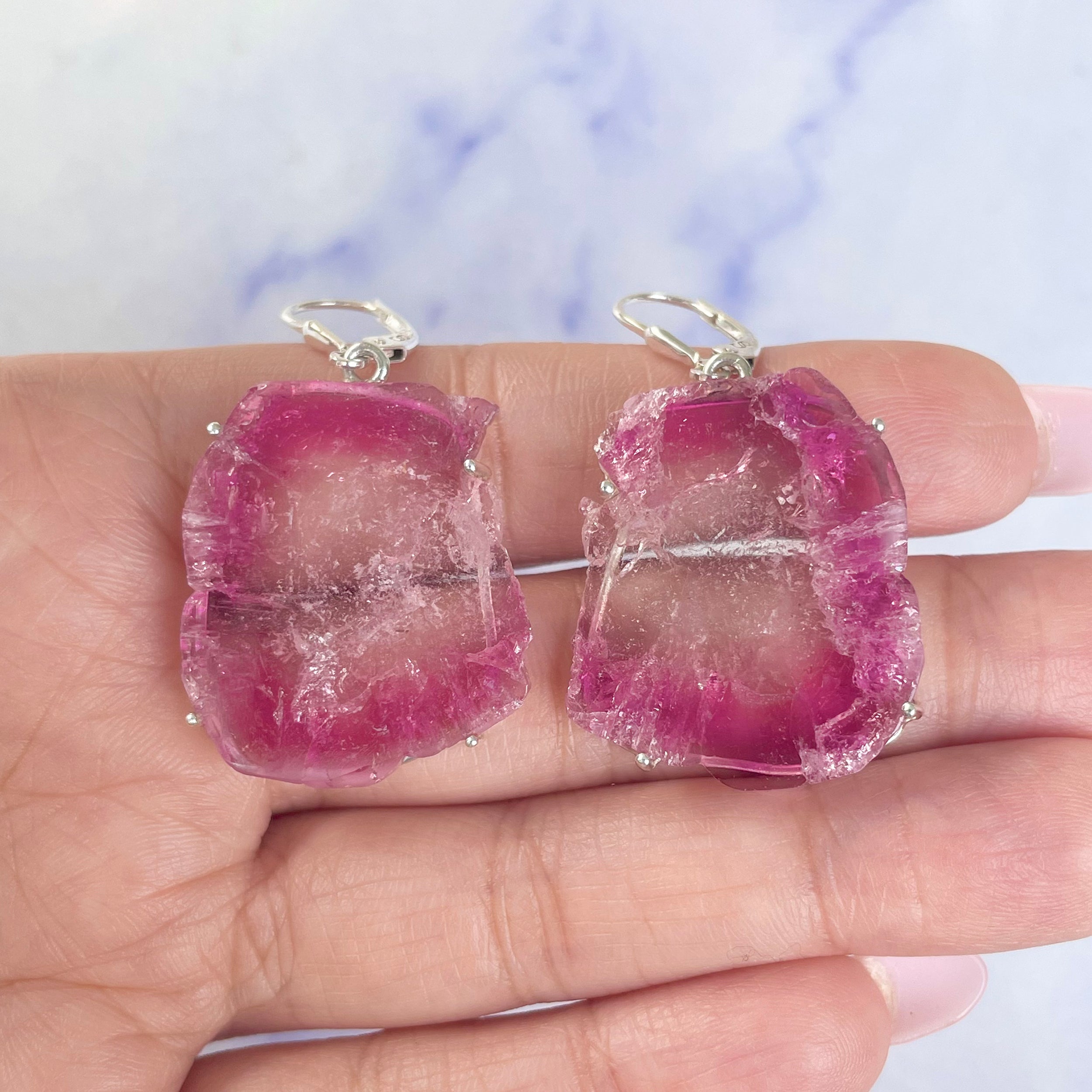 Watermelon Tourmaline Slice Earring-(TRM-E-64.)