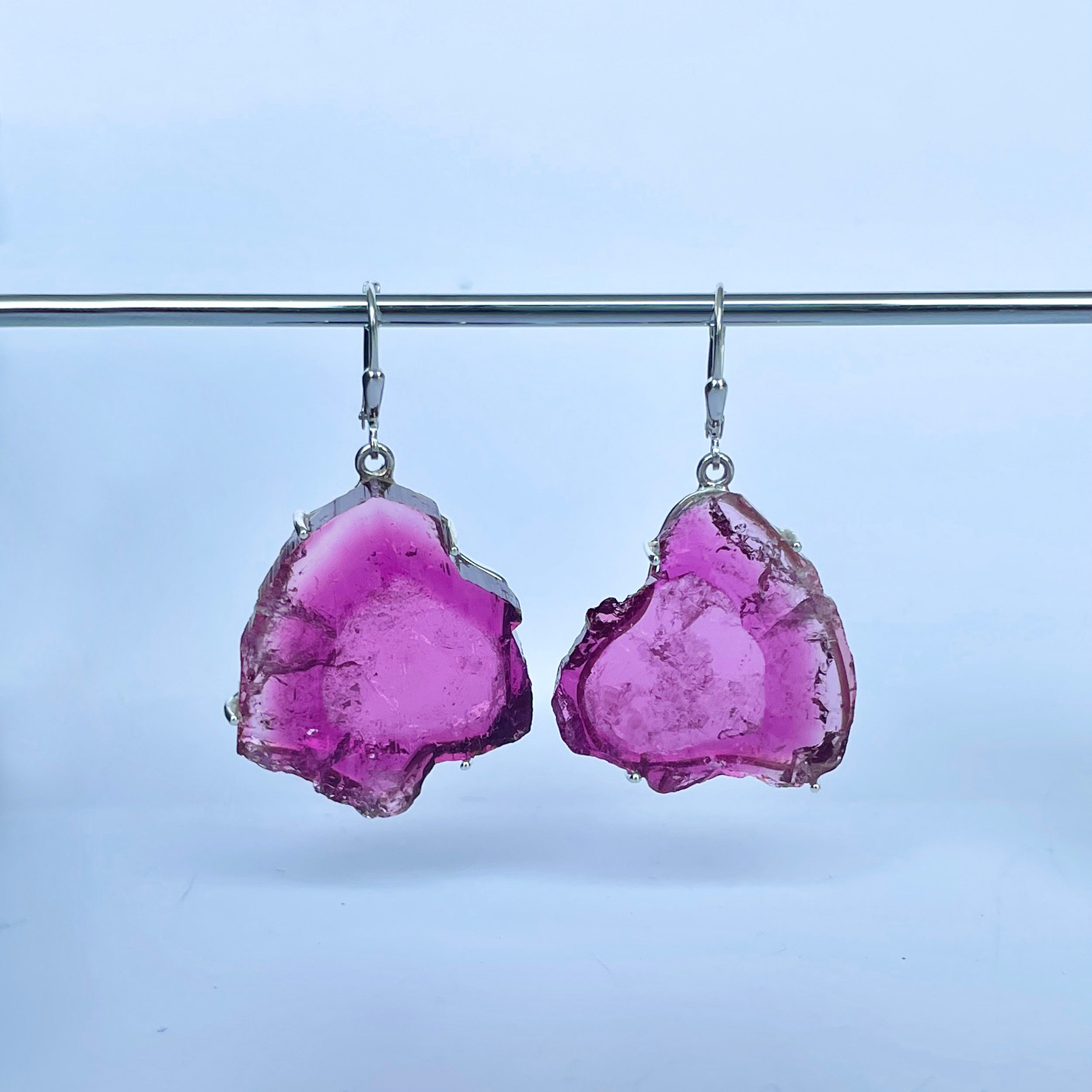 Watermelon Tourmaline Slice Earring-(TRM-E-65.)
