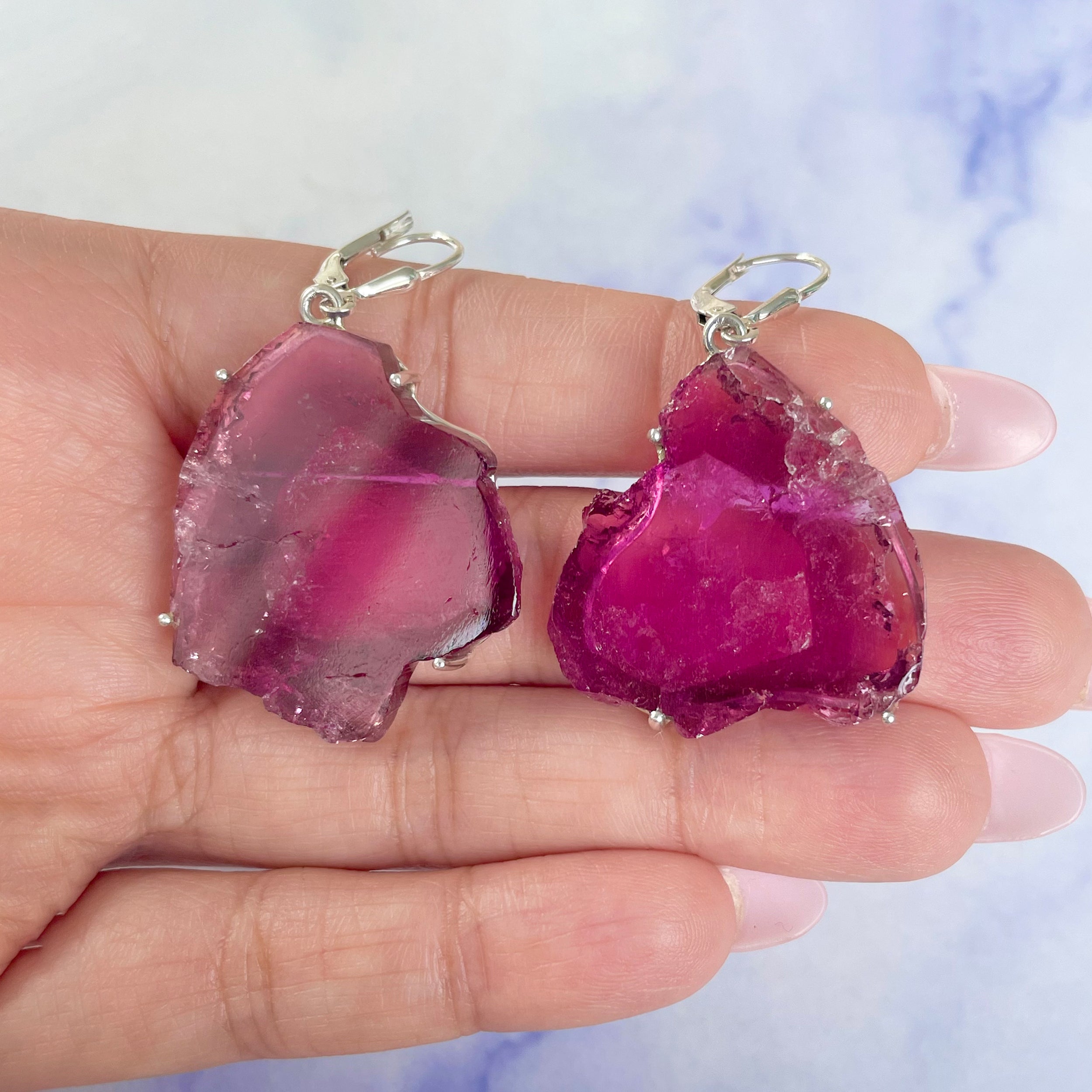 Watermelon Tourmaline Slice Earring-(TRM-E-65.)