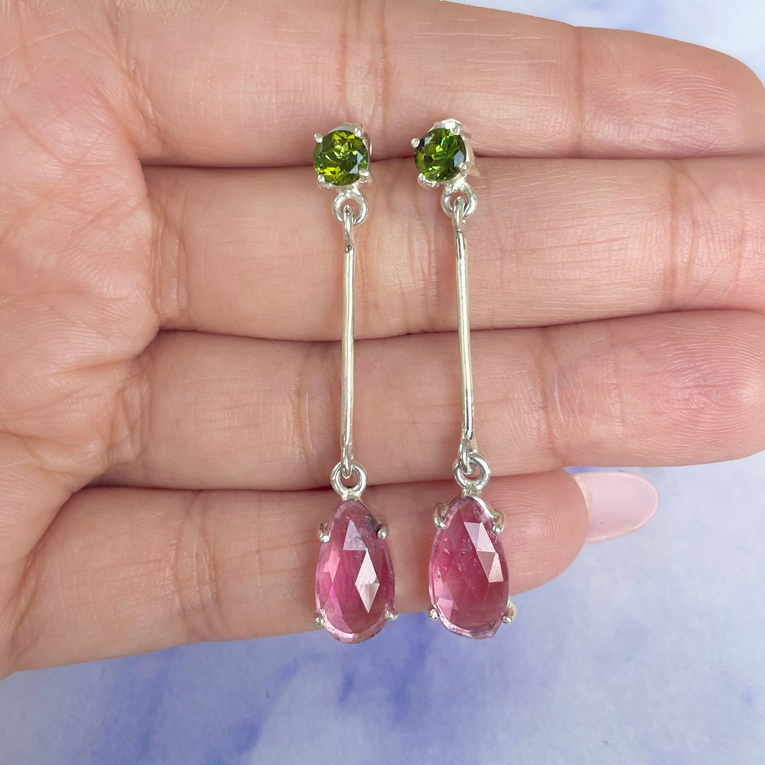 Watermelon Tourmaline Slice Earring-(TRM-E-66.)