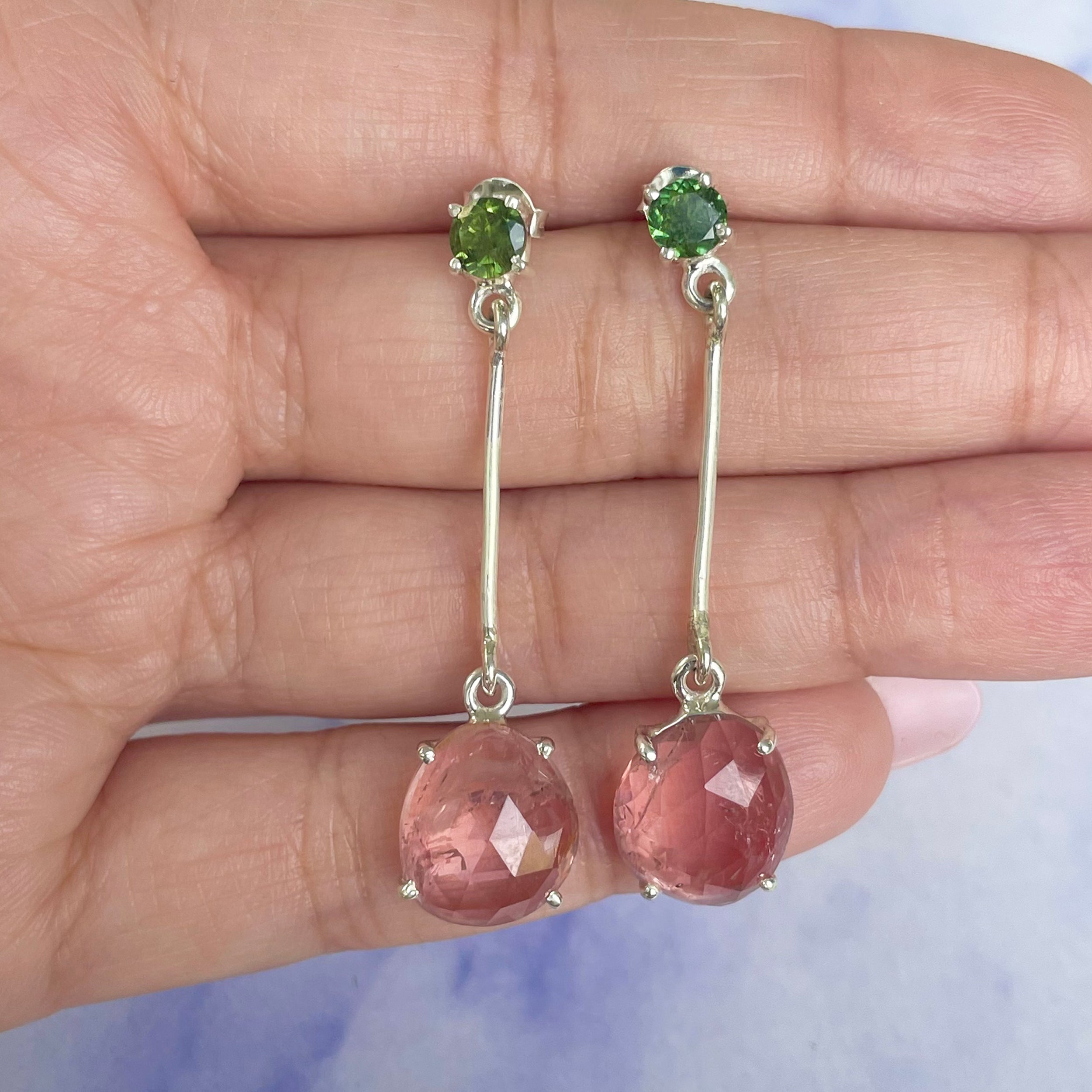 Watermelon Tourmaline Slice Earring-(TRM-E-67.)