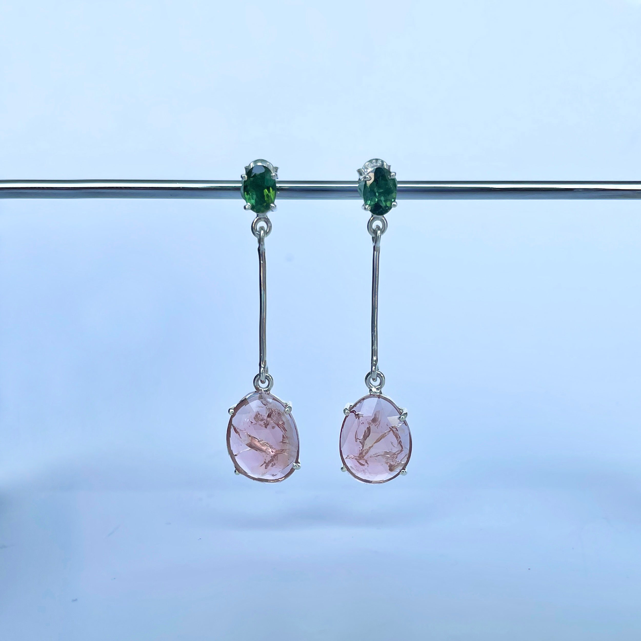 Watermelon Tourmaline Slice Earring-(TRM-E-68.)