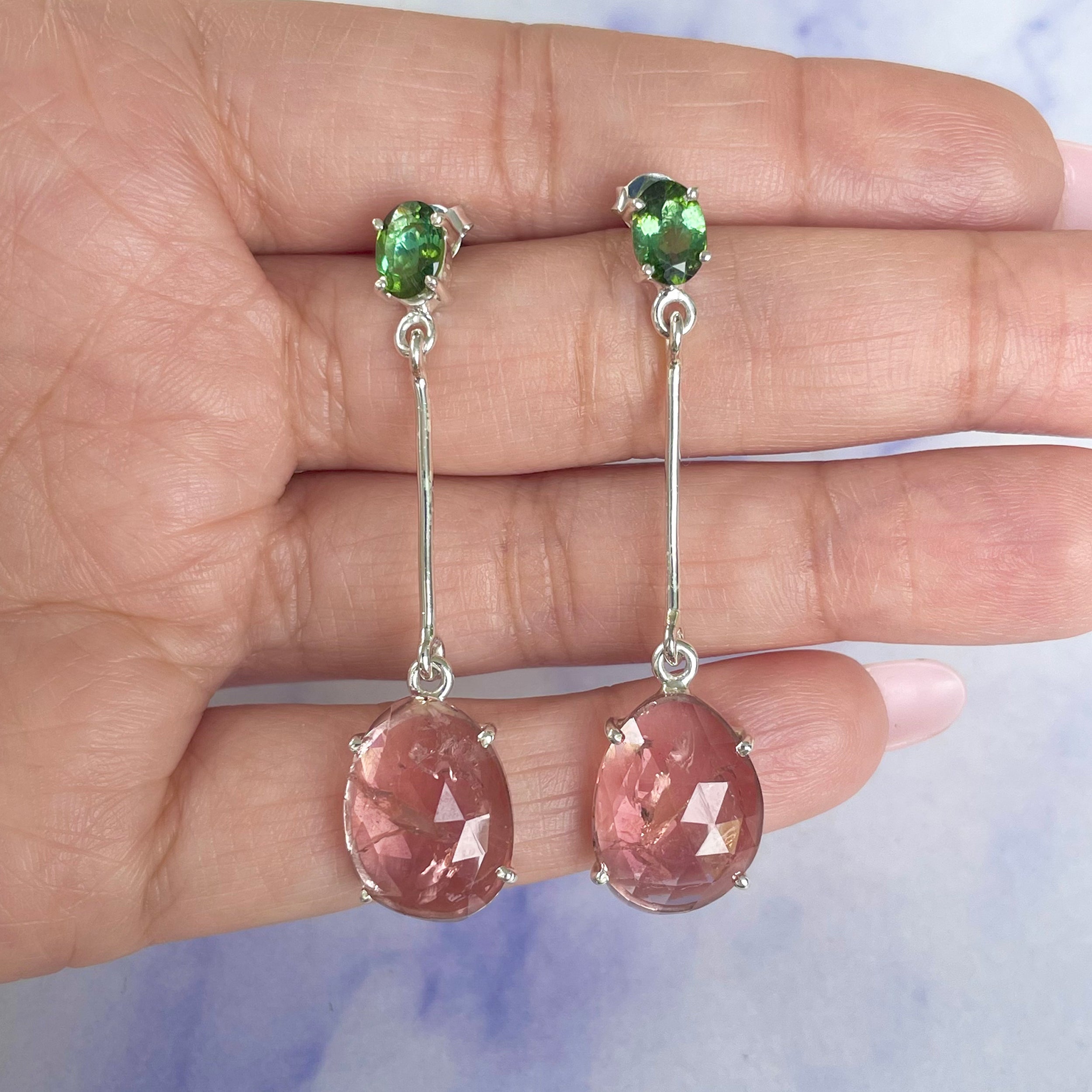 Watermelon Tourmaline Slice Earring-(TRM-E-68.)