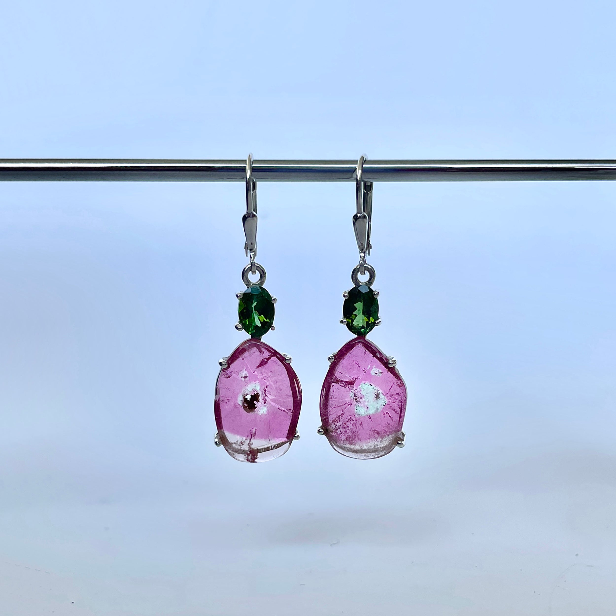 Watermelon Tourmaline Slice Earring-(TRM-E-7.)