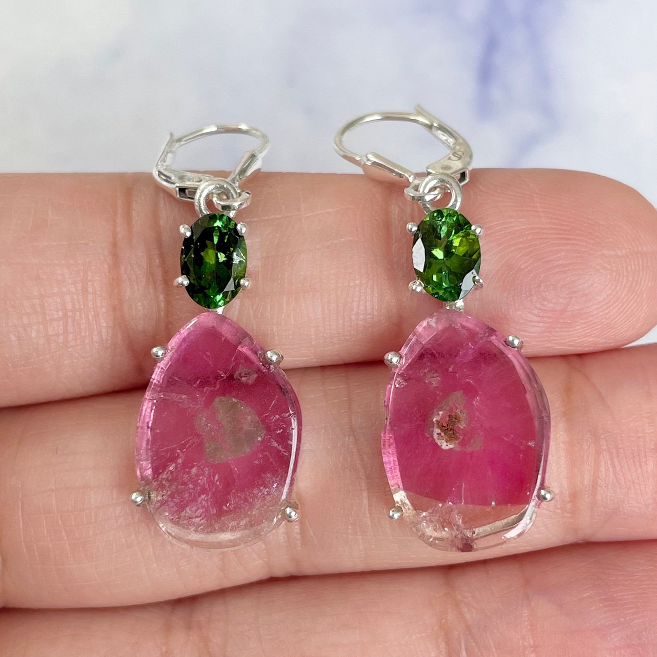 Watermelon Tourmaline Slice Earring-(TRM-E-7.)