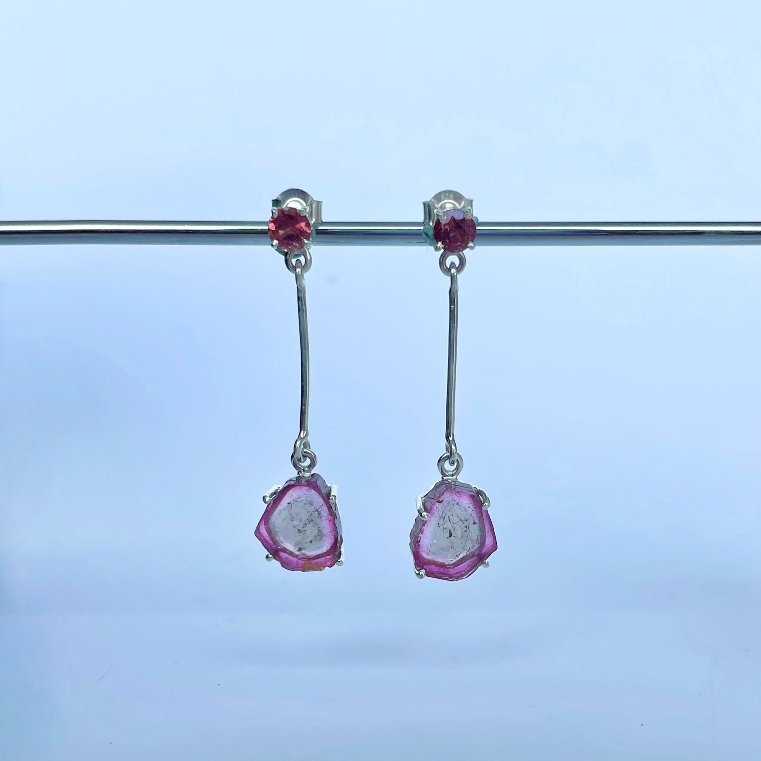 Watermelon Tourmaline Slice Earring-(TRM-E-70.)