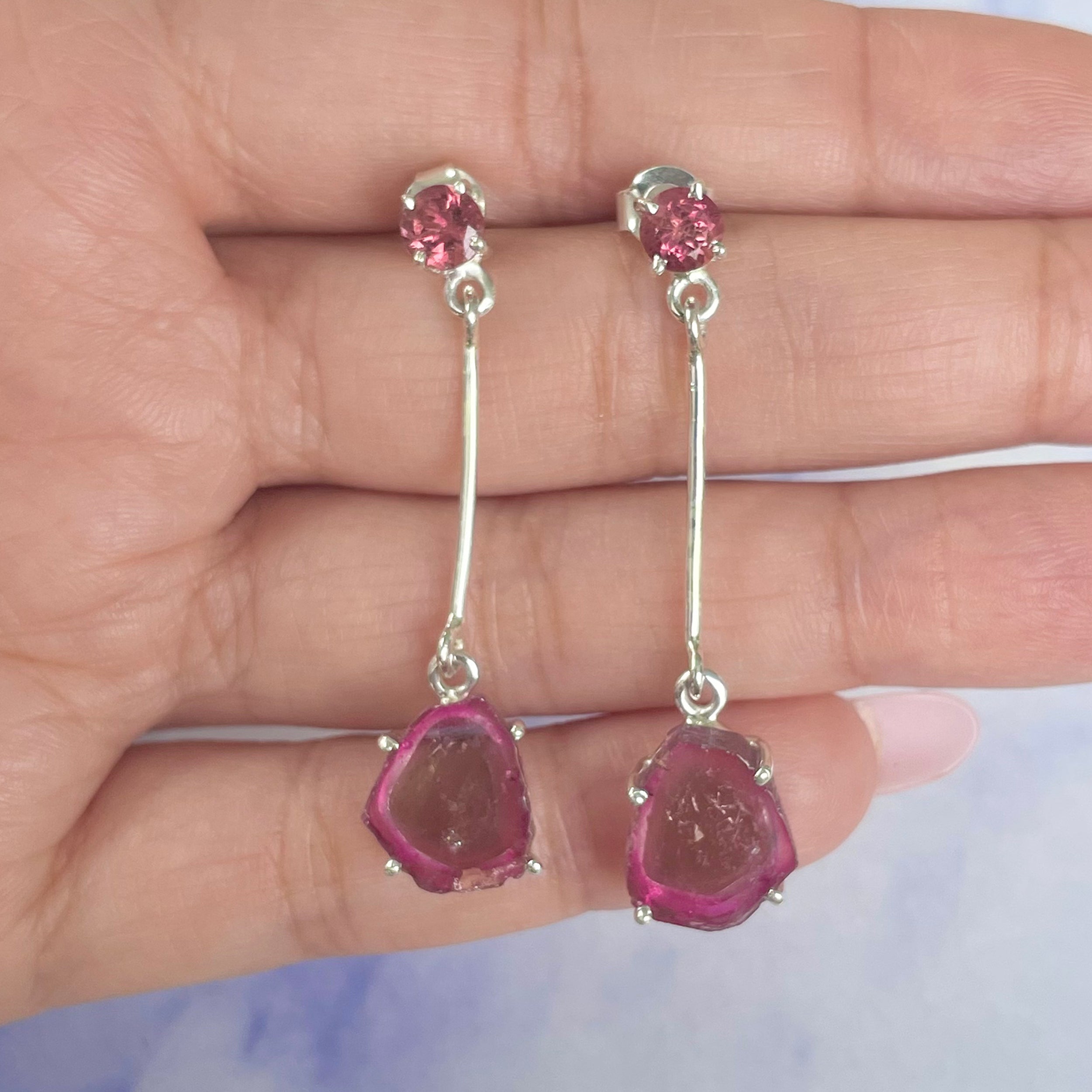 Watermelon Tourmaline Slice Earring-(TRM-E-70.)